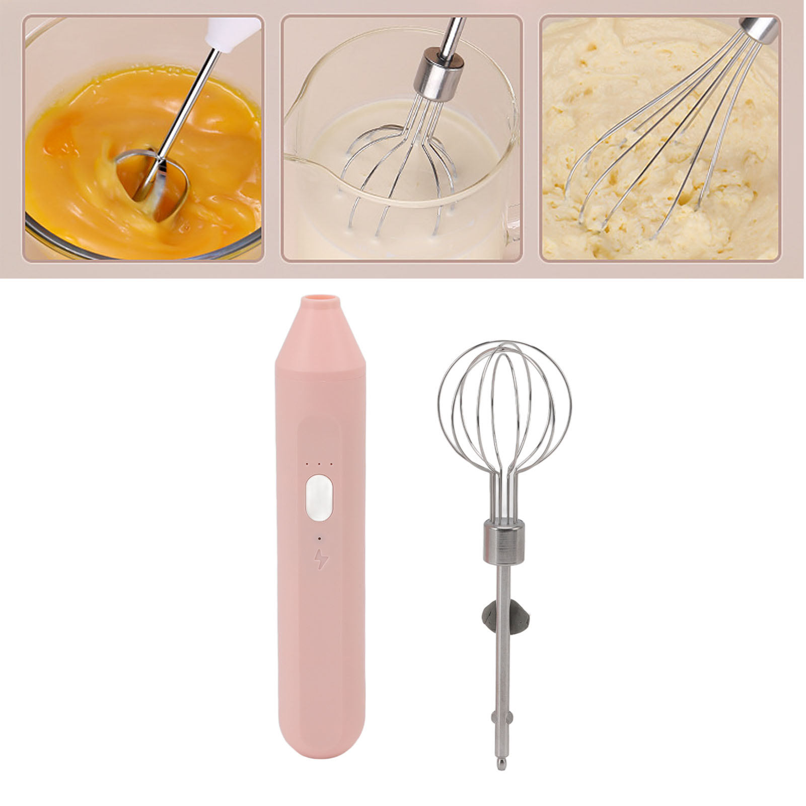 Elektrischer Schneebesen Mit Rundem Kopf, Geeignet Für Kuchen Und Sahne, Tragbarer Milchaufschäumer, Kaffeeaufschäumer, Leistungsstarkes Backgerät (rosa)