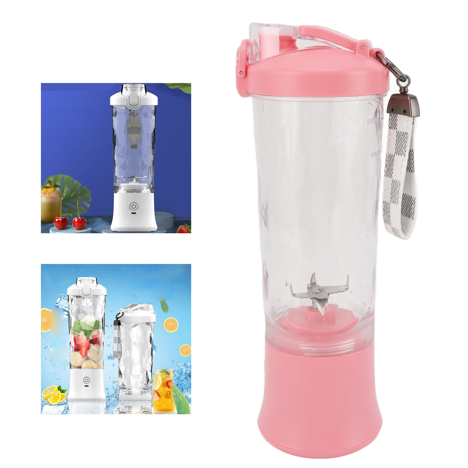 Tragbarer Elektrischer Usb-entsafter 600 Ml, Kleiner Mixer Ideal Für Smoothies Und Milchshakes – Pink