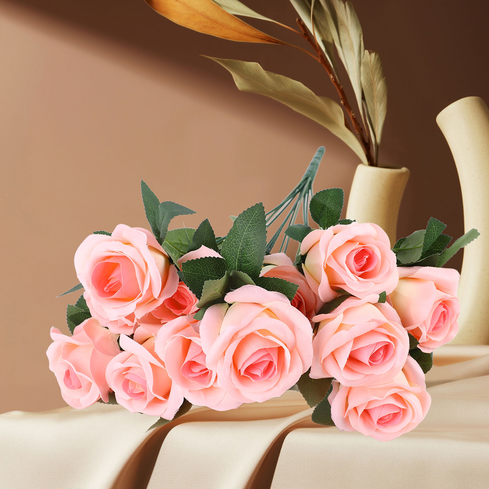 Künstliche Rosen, Künstliche Blumen, Brautsträuße, 13 Samtrosenköpfe, Heimdekoration, Wandblumenarrangement, Künstliche Blumen, Rose.