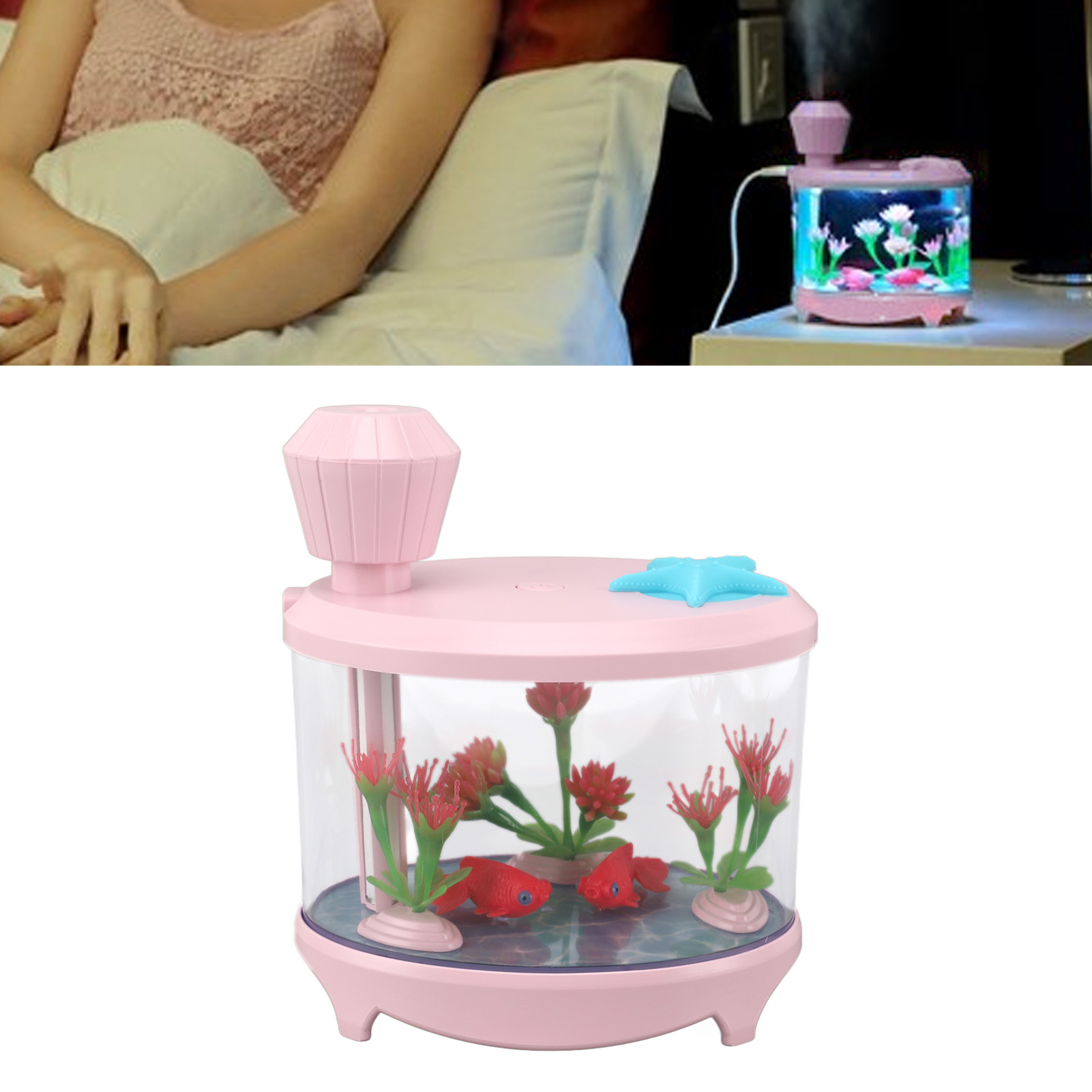 Kreativer 2-in-1 Ultraschall-aroma-luftbefeuchter Für Aquarium, Großer Diffusor, Für Büro, Zuhause, Kompakte Größe, Usb-anschluss, Leise, Fürs Auto, Mit Ätherischen Ölen, Pink