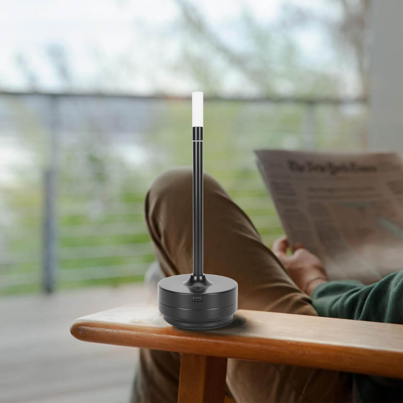 Kabellose Led-tischleuchte Mit Integrierter Kerze, Wiederaufladbar, Touch-steuerung, Einstellbare Helligkeit, Nachttischlampe, Tischleuchte, Usb-c, Schwarz