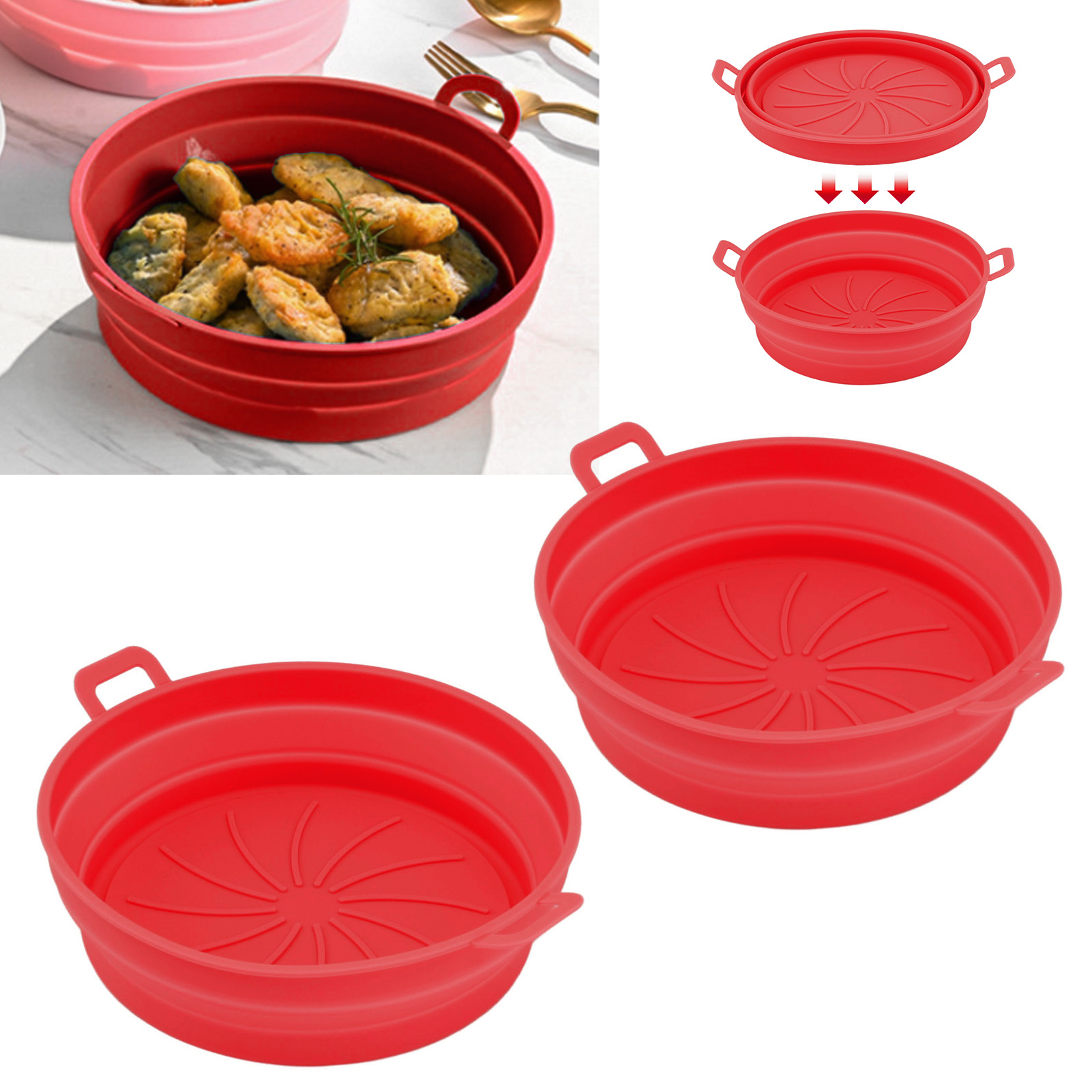 Zubehör Für Silikon-heißluftfritteusen Mit Zwei Körben Und Griffen, Erhältlich In Rot (2 Körbe Pro Packung)