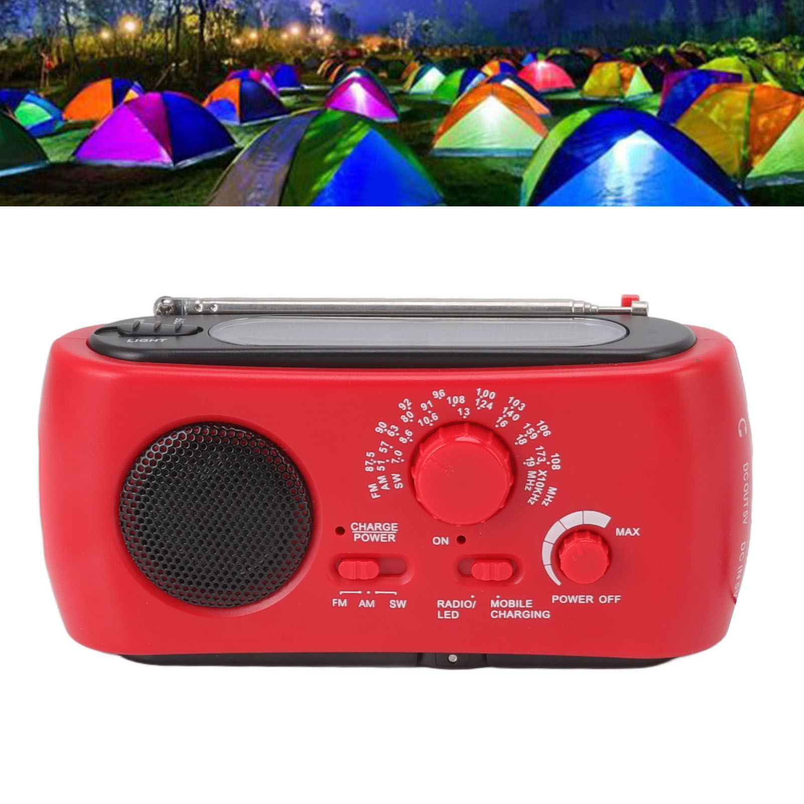 Tragbares Mehrband-notfallradio (am/fm/sw) Mit Solarstrom Und Handkurbel (rot)