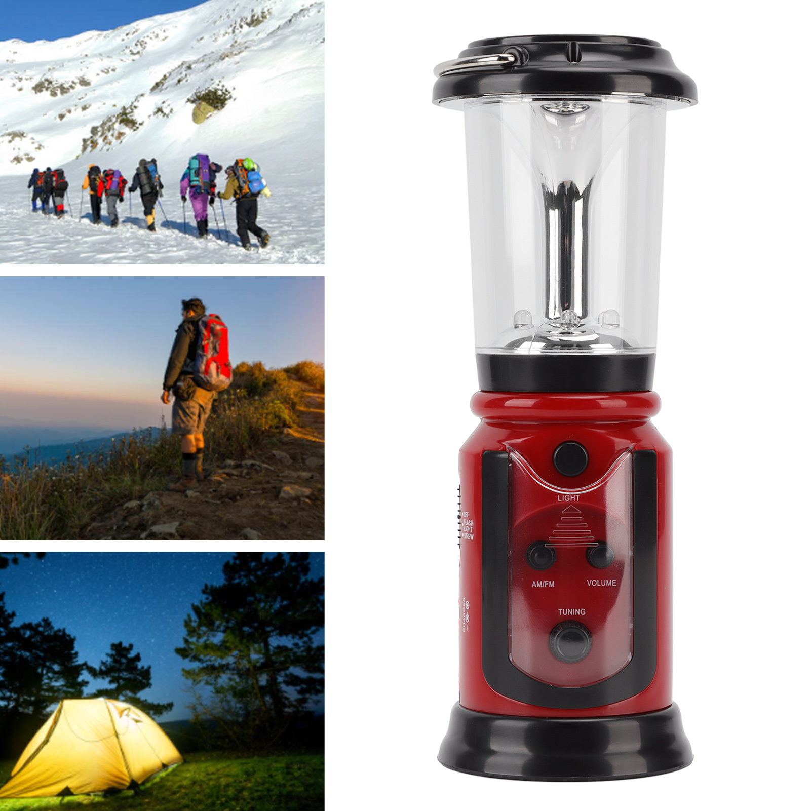 Multifunktionales Am/fm-campingradio Mit Roter Led-taschenlampe, Notlicht Und Handkurbelgenerator Zur Katastrophenvorsorge Und Für Notfallsituationen.