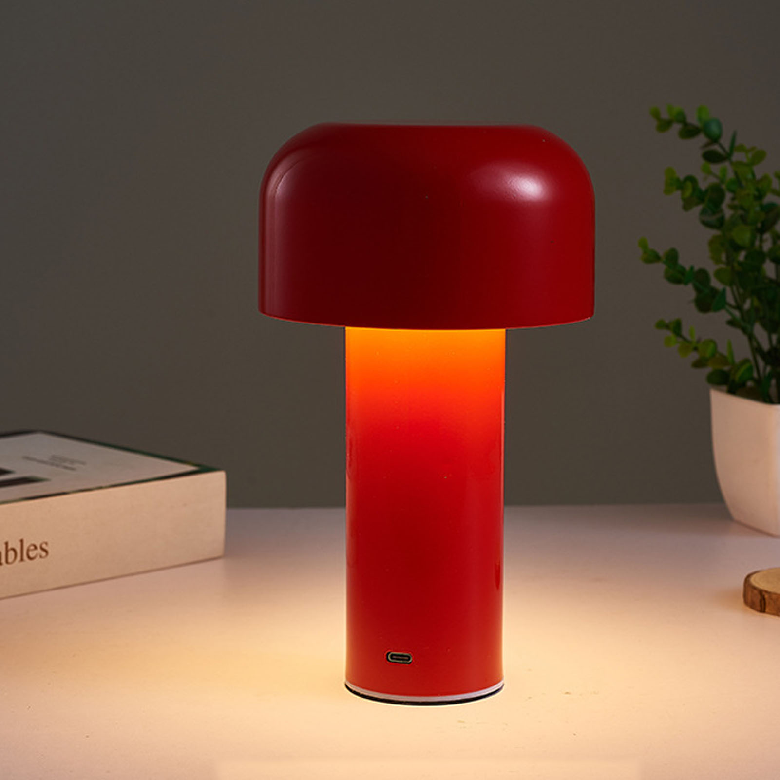 Berührungsempfindliche Led-pilz-schreibtischlampe Für Schlafzimmer, Büro, Ausstellungsraum, 3 Farbtemperaturen, Bar-/restaurant-schreibtisch, Usb-wiederaufladbare Schreibtischlampe (rot)