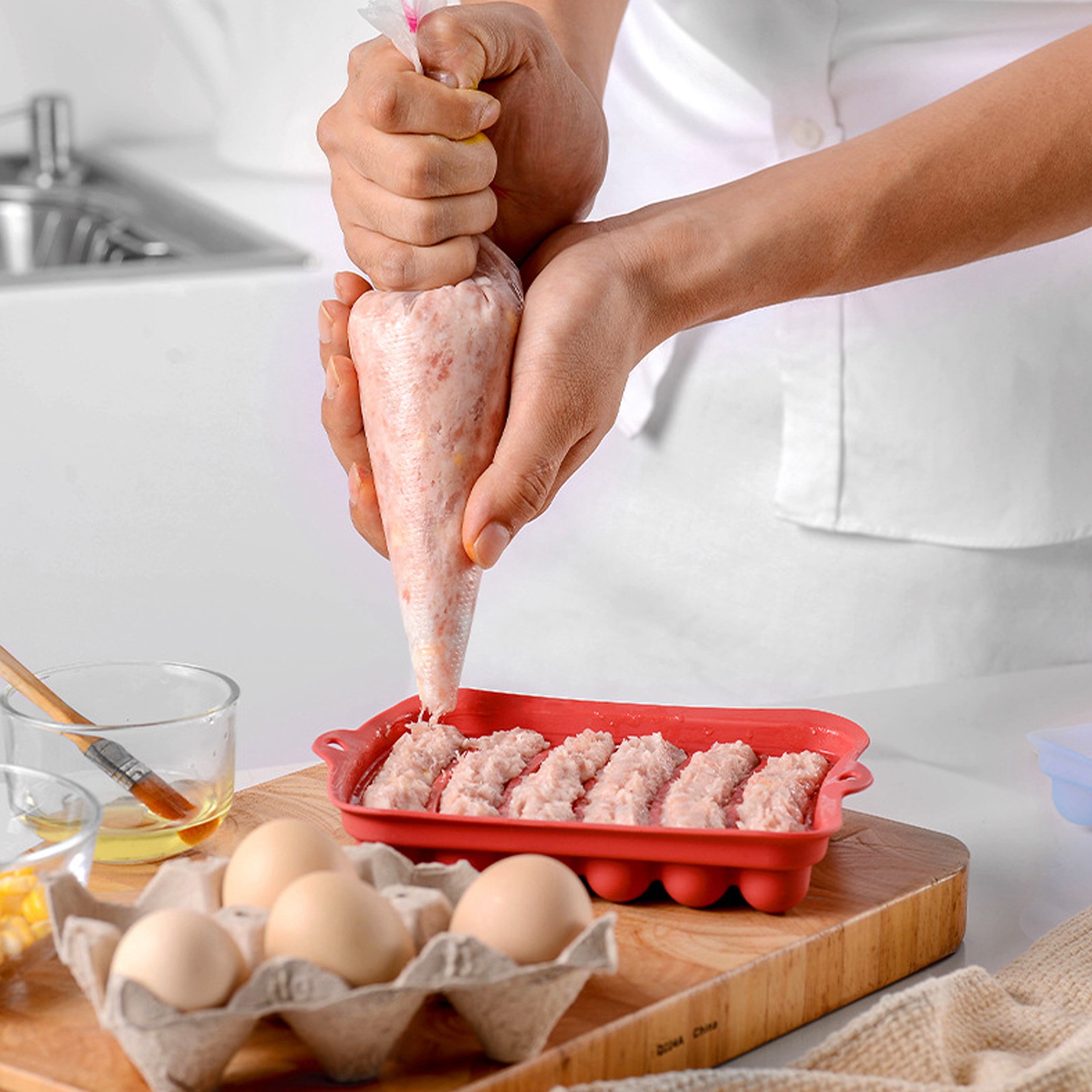 Silikonform Für Selbstgemachten Schinken Und Hotdogs, Backblech Für Eier Und Würstchen, Hilfsmittel Für Babynahrung, Wurstform (rot)