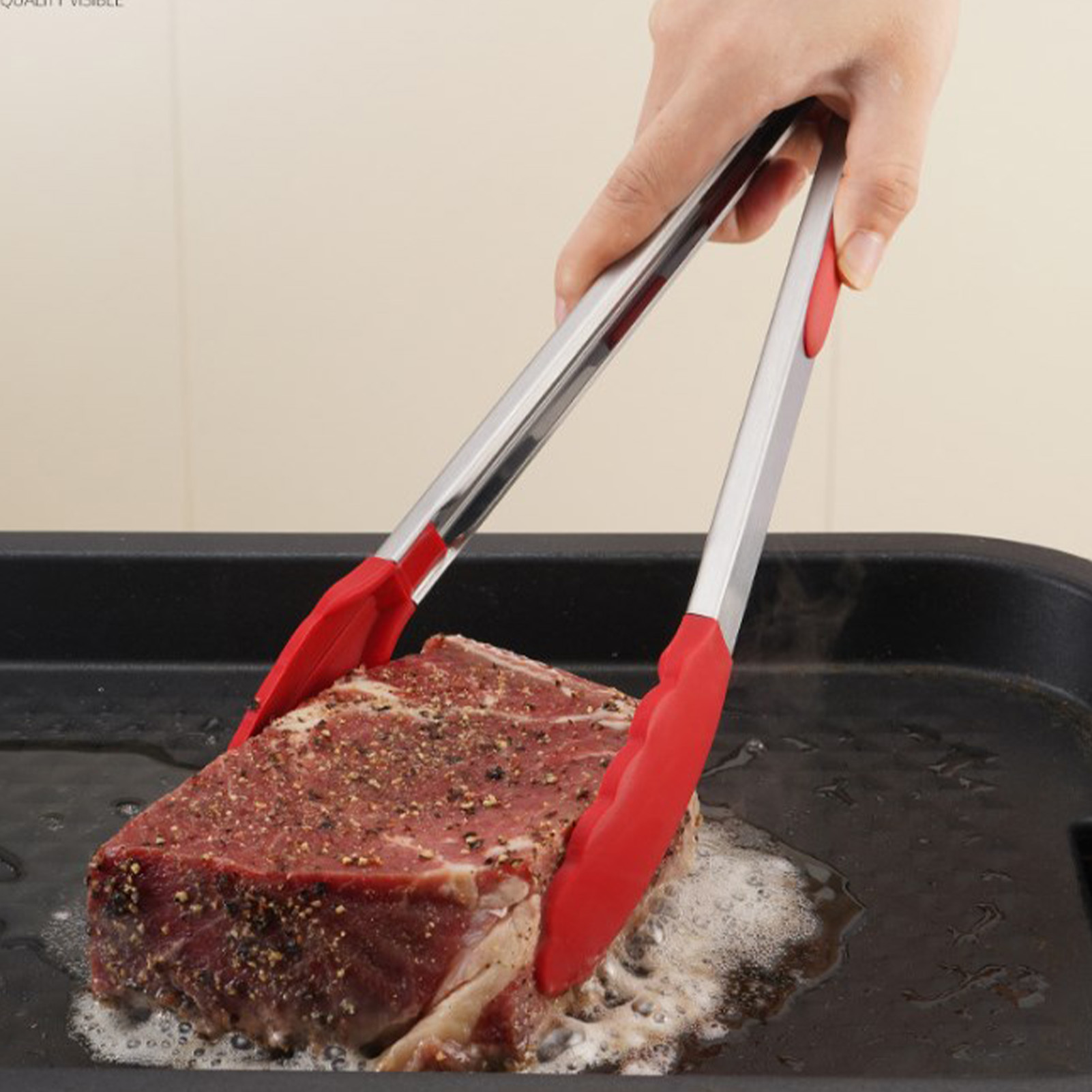 Hitzebeständige, Rutschfeste Silikon-lebensmittelzange Für Brot, Grillgut Und Gebäck, Rot, 18 Cm