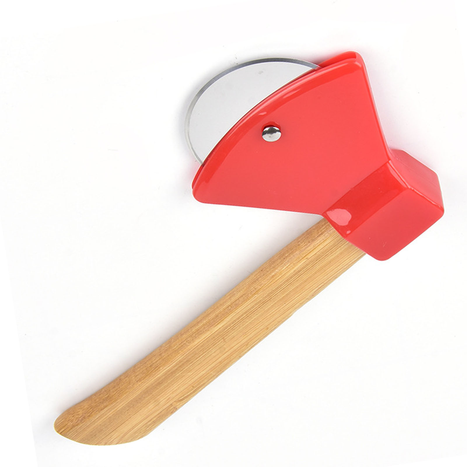 Pizzaschneider In Axtform, Runder Pizzaschneider, Pizzahobel, Bambusgriff, Roter Pizzaschneider In Axtform.