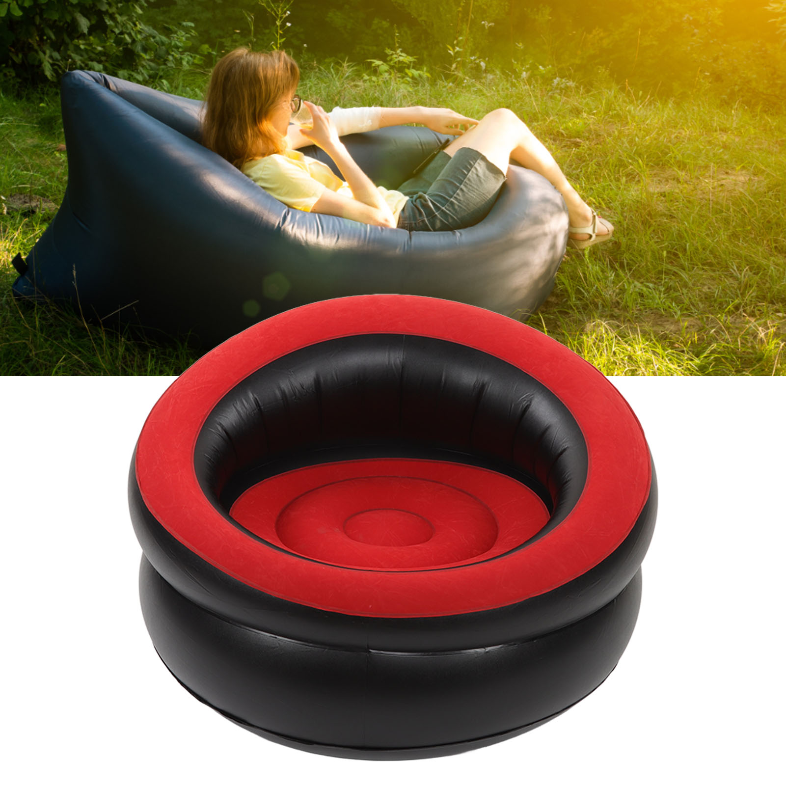 Beflocktes, Aufblasbares Pouf-sofa, Schlicht Und Geeignet Für Wohnzimmer, Schlafzimmer, Lesezimmer, Büro, Balkon, Reisen Im Freien Usw., Rot.