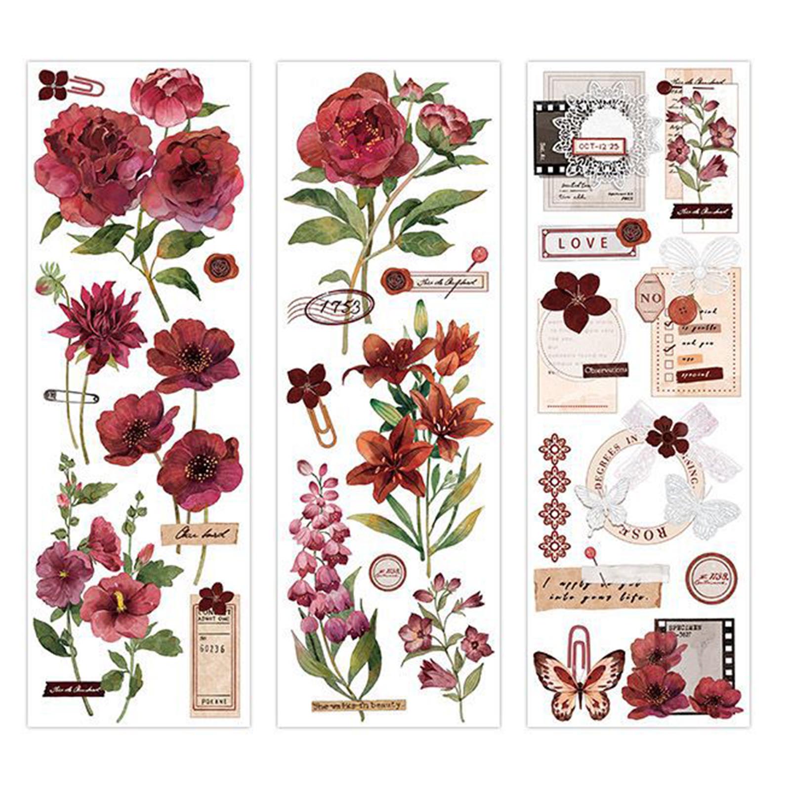 Infeel.mepet Segmentiertes Washi-tape, Blumenserie, Retro-dekorationsaufkleber Mit Floralen Mustern Für Diy-journaling.