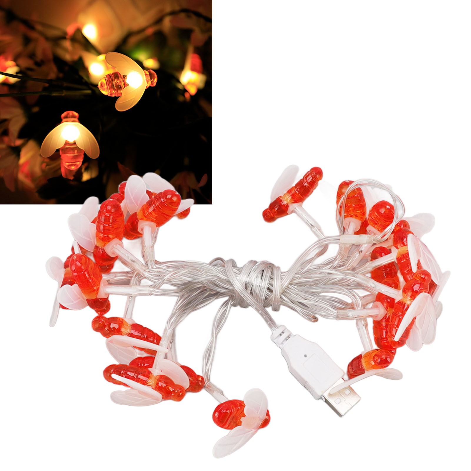 Wasserdichte, Bienenförmige Lichterkette, Weihnachtsdekoration, 20 Glühbirnen, Usb-betrieben, 2 M X 20 Lumen