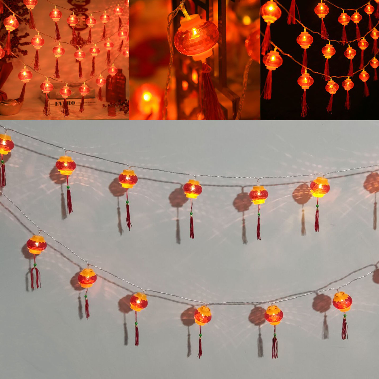Rote Led-laternen Für Neujahr, Partydekorationen In Form Chinesischer Knoten, Bunte Und Blinkende Lichter, Batteriebetrieben, Pomponlaterne Mit 4 Cm Durchmesser, Batteriebetrieben, 3 M, 20 Lichter