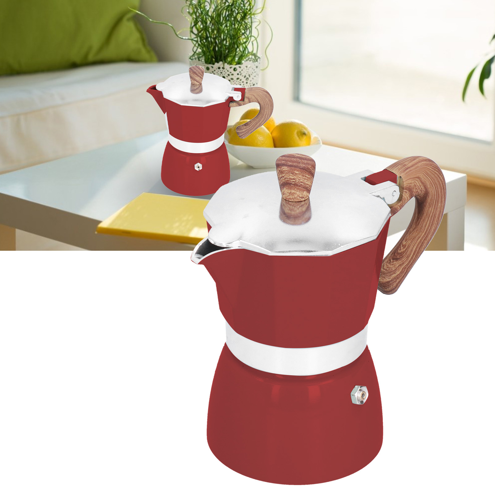 Exquisit Gefertigte Moka-kaffeemaschine, Dicke, Achteckige Kaffeemaschine Von Höchster Qualität, Italienische Kaffeemaschine, Filterkaffeemaschine, Rotes Modell.