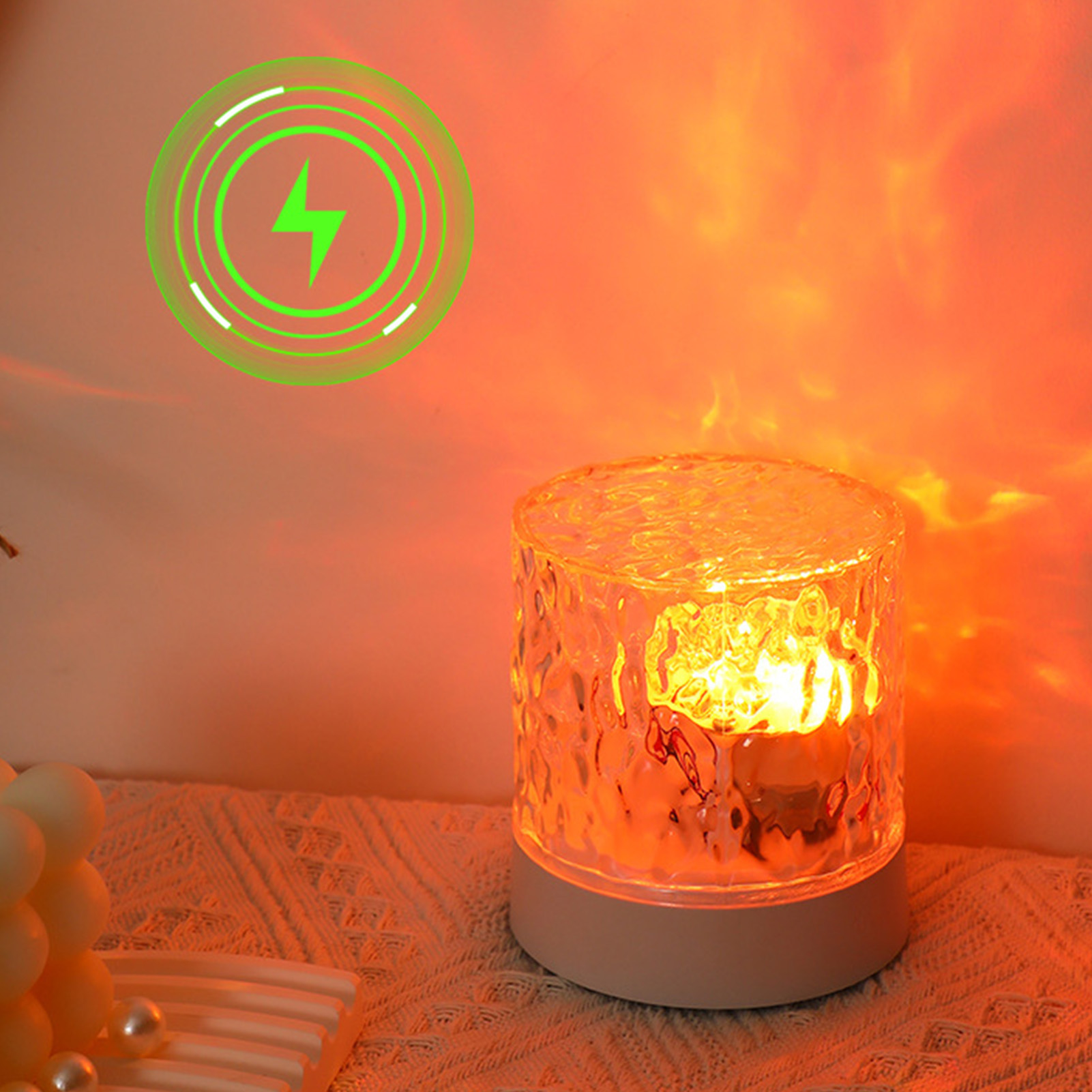 Instagram/little Red Book-beitrag: Nachtlicht Mit Wasserwelleneffekt, Kreatives Geschenk Fürs Schlafzimmer, Nachttischlampe, Flammenlampe, Drei Farben.