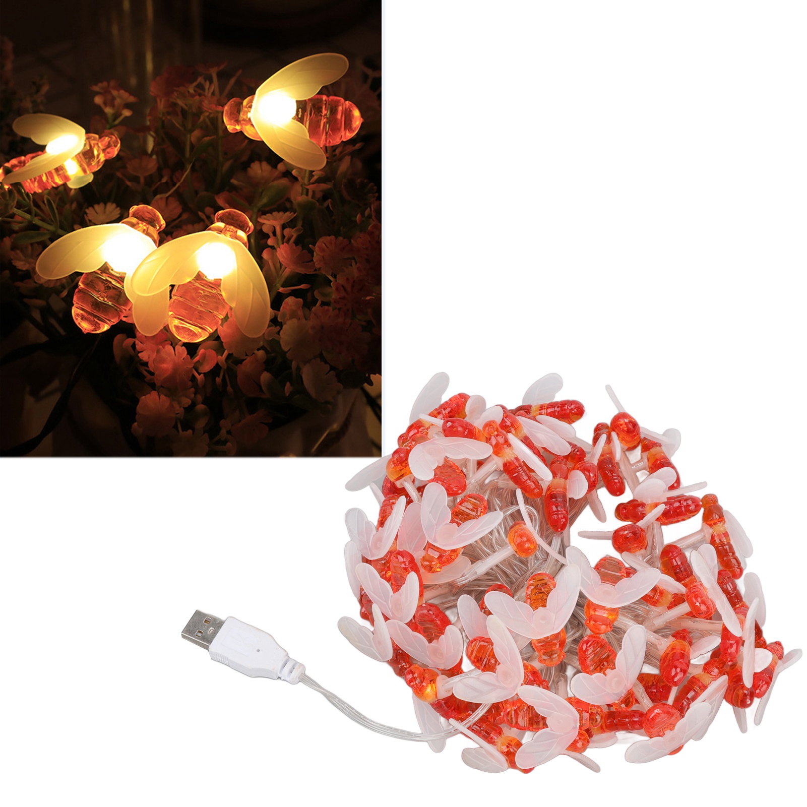 Wasserdichte Lichterkette In Bienenform, Weihnachtsdekoration, 50 Lichter, Lichterkette In Bienenform, Usb-betrieben.