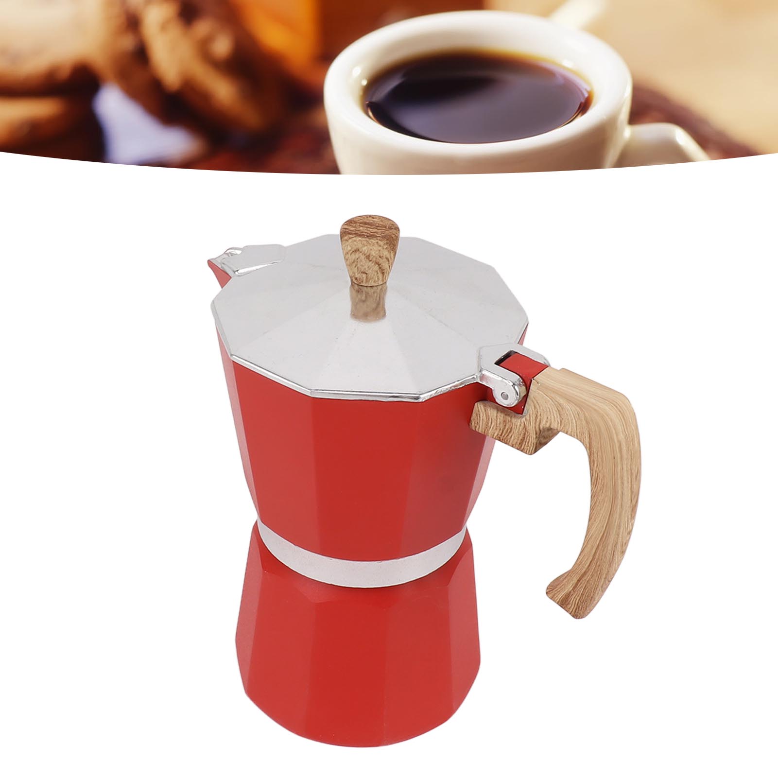 Moka-kaffeebereiter, Aluminium, Achteckig, Rot, 150 Ml