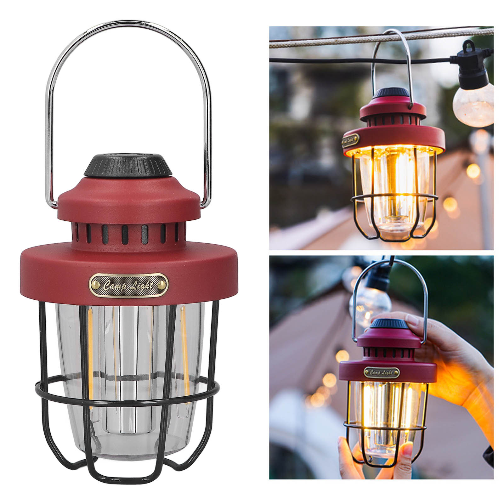 Tragbare Campinglampe Für Den Außenbereich, Usb-aufladbar, Retro-stil, Campinglampe, Ambientebeleuchtung Für Zelte, Led-campinglampe, Rot.