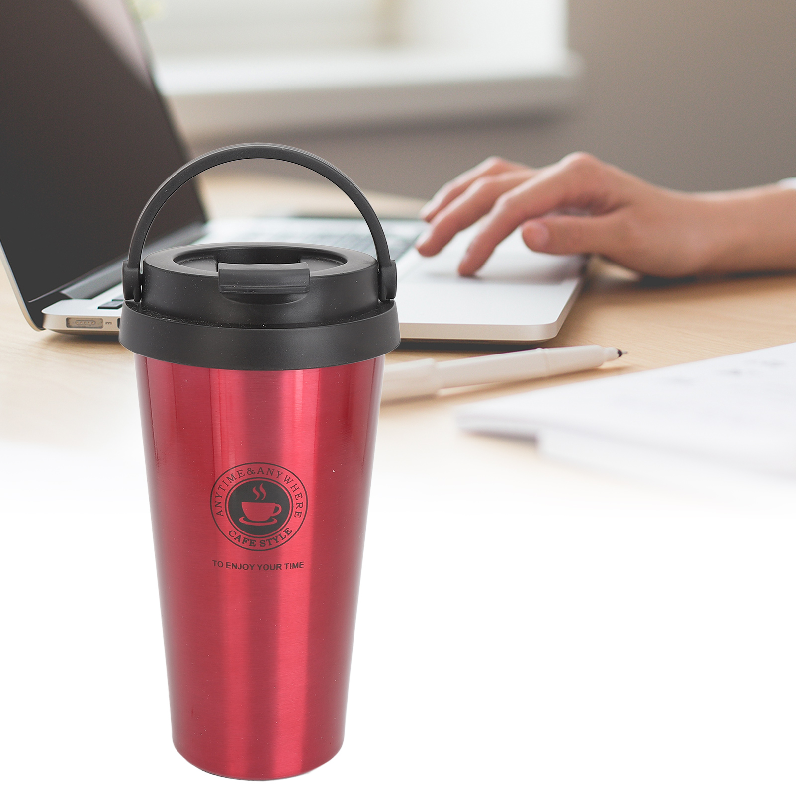 Tragbarer Und Praktischer Kaffeebecher, Edelstahl-thermoskanne Fürs Auto, Rot, 500 Ml