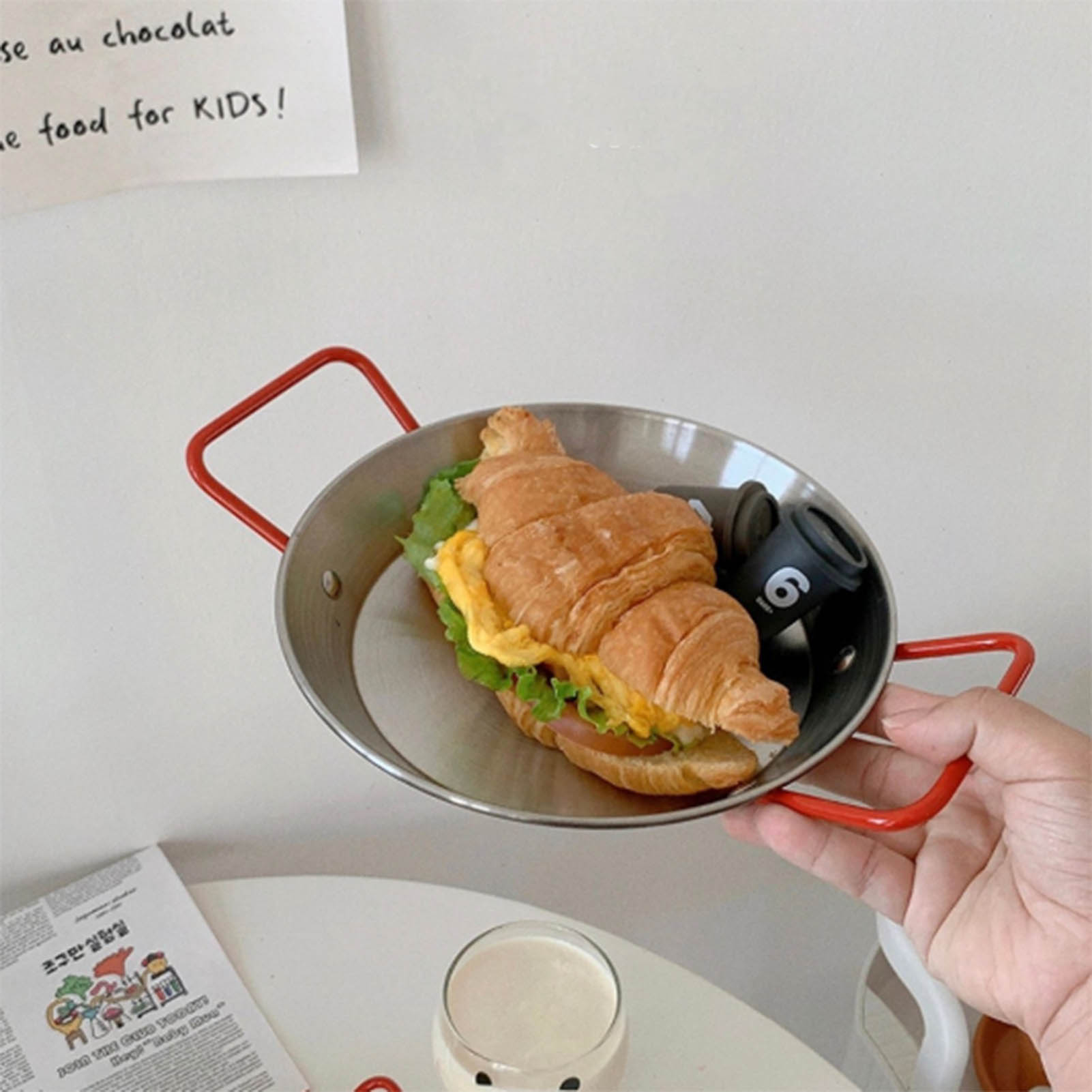 Spanische Edelstahl-meeresfrüchteplatte, Langustenplatte, Pastaplatte Mit Gebratenem Hähnchen, Risottopfanne Mit Zwei Griffen, 20 Cm Roter Griff
