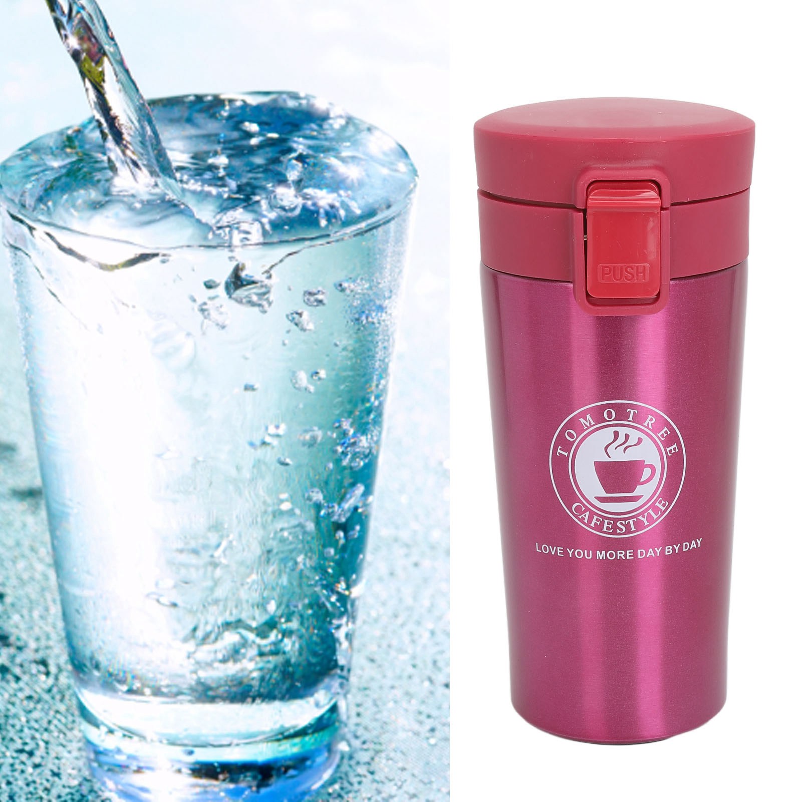 Tragbarer Edelstahlbecher Mit Doppelwandigem, Federbelastetem Und Vakuumisoliertem Deckel, Ideal Fürs Büro, Fürs Auto Oder Als Geschenk. Rot, 380 Ml.