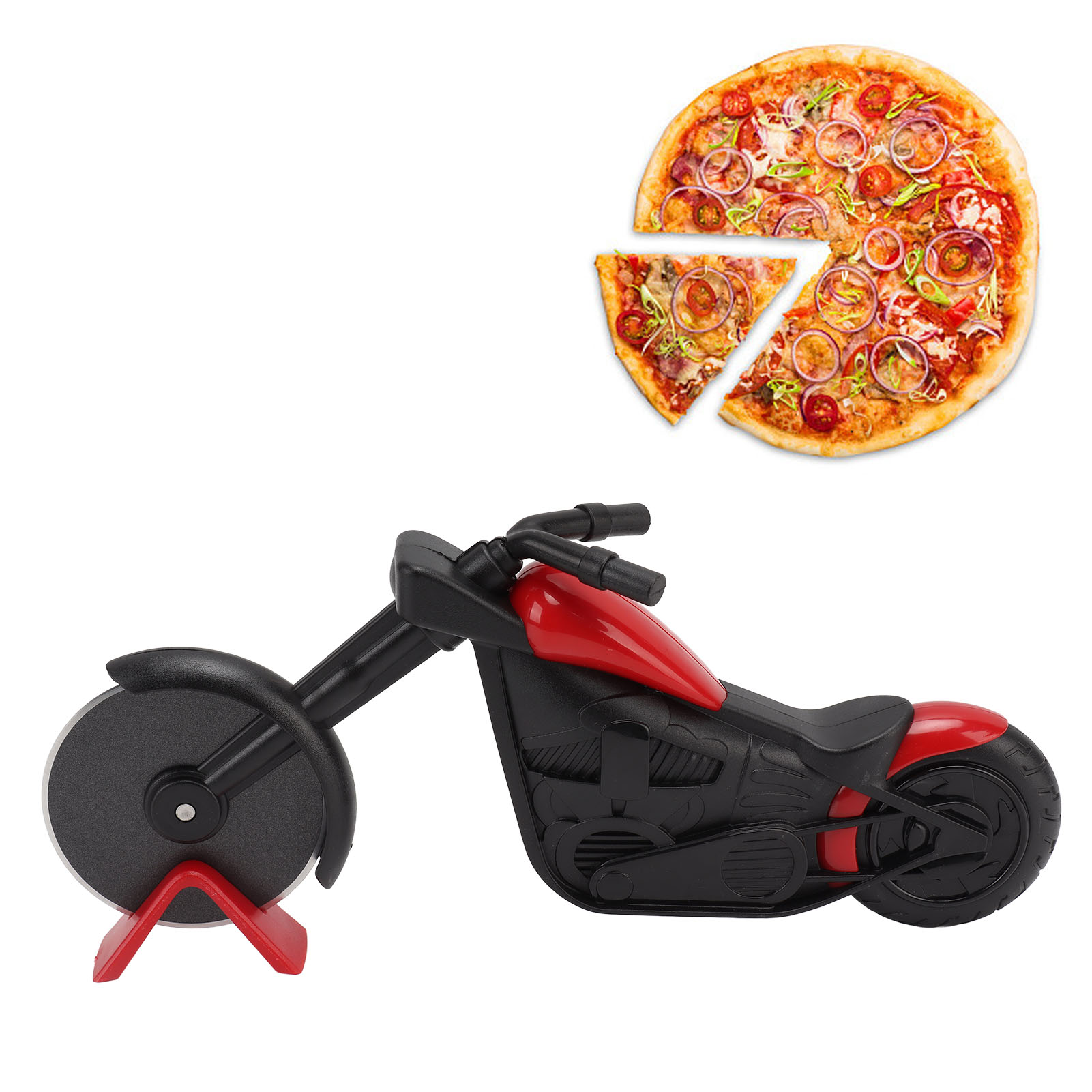 Motorradförmiger Pizzaschneider, Pizzaroller, Küchenutensil Für Pizza Und Gebäck, Rot.