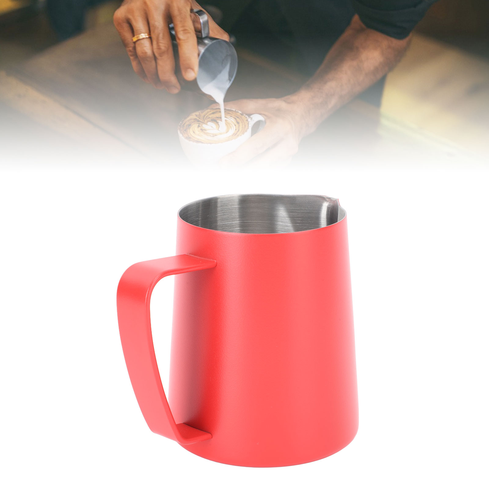 350 Ml Latte-art-becher Aus Edelstahl 304 Mit Innenskala Und Spitzem Ausguss, Rot
