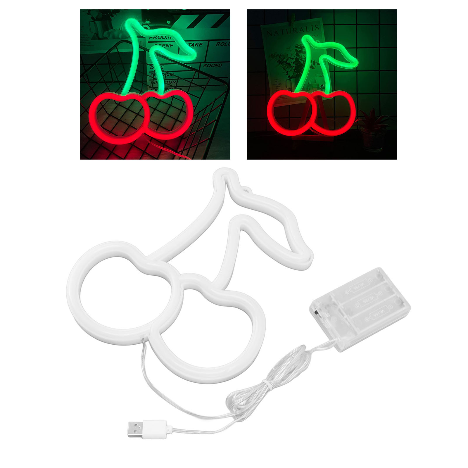 Kirschrote Neon-leuchtreklame, Led-neon-frucht-wanddekoration, Usb- Oder Batteriebetrieben, Nachtlicht, Rote Kirsche