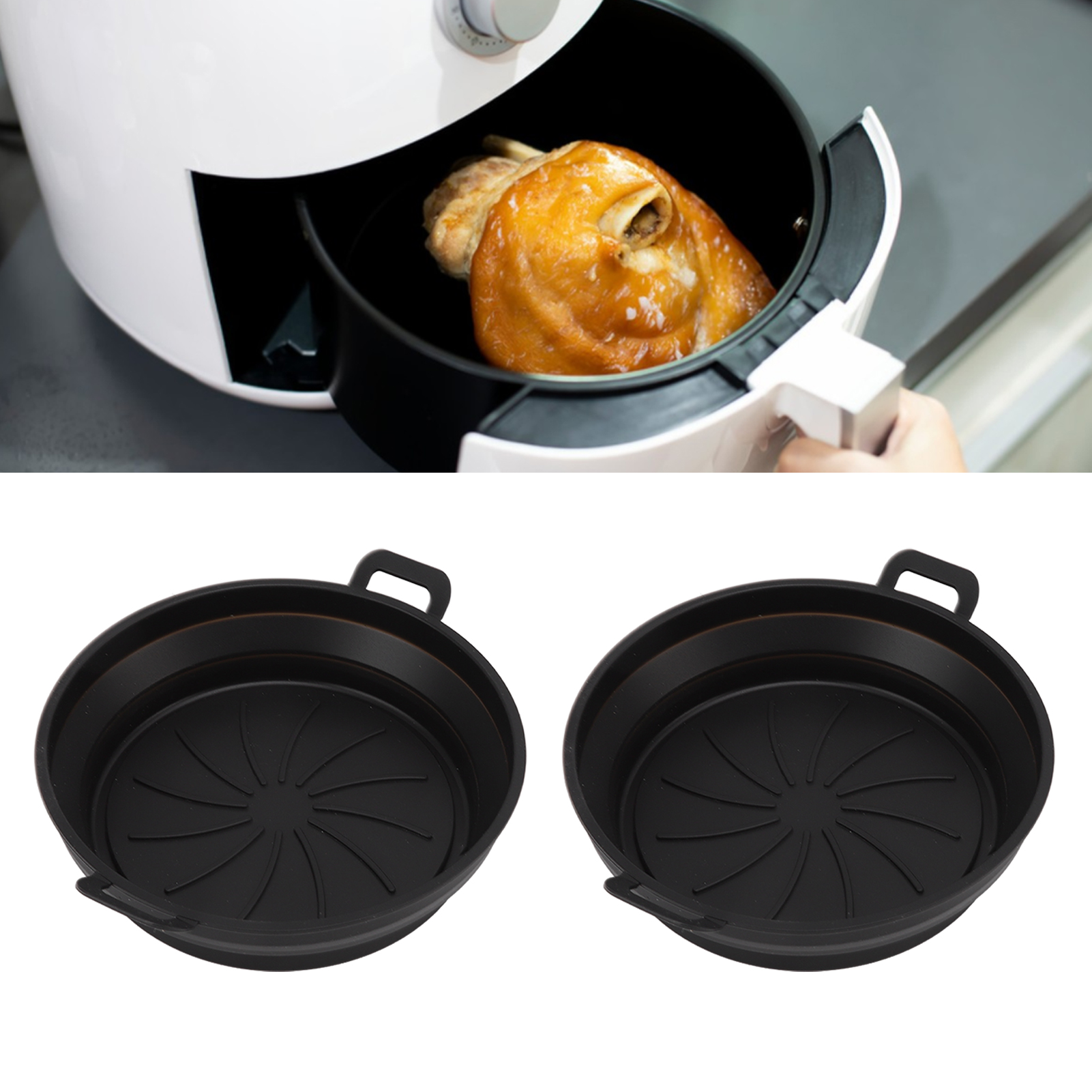 Zubehör Für Silikon-heißluftfritteusen Mit Doppelkorb Und Griffen, Erhältlich In Schwarz (2 Körbe Pro Packung).