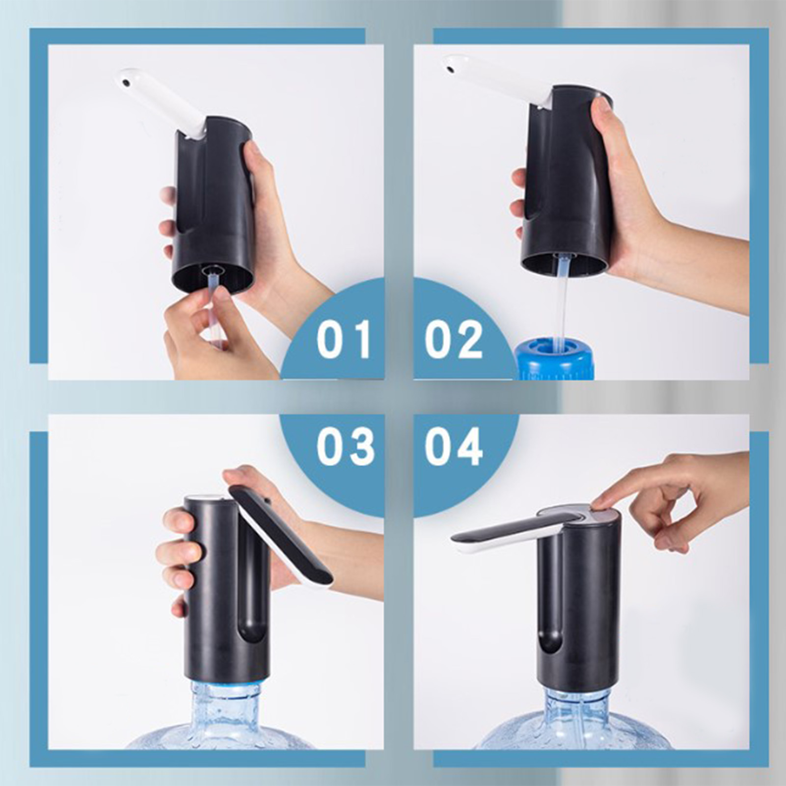 Schwarze, Faltbare, Wiederaufladbare Wasserpumpe, Flaschenwasserpumpe, Elektrisches Wassersauggerät, Automatischer Wasserspender.
