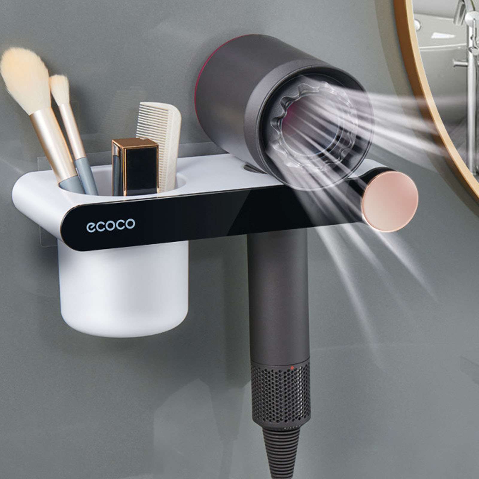 Yikeke Haartrocknerhalter Für Badezimmer Und Toilette, Kompatibel Mit Dem Dyson Lazy Haartrockner, Großes Schwarzes Modell.