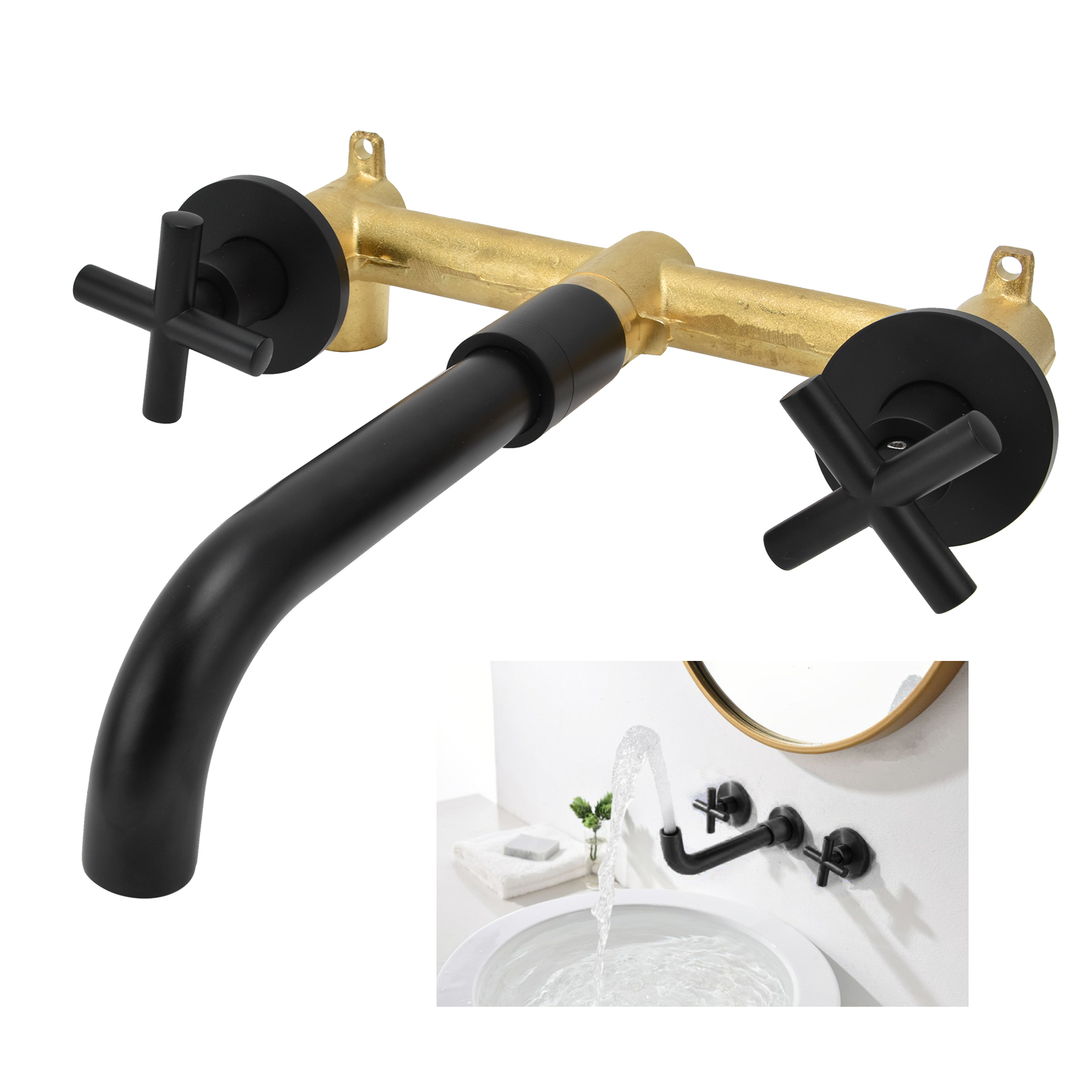 Unterputz-wandarmatur Mit Doppelgriff Und Doppelsteuerung, 4 Gewindegänge, Für Waschbecken, Spülbecken Und Becken.