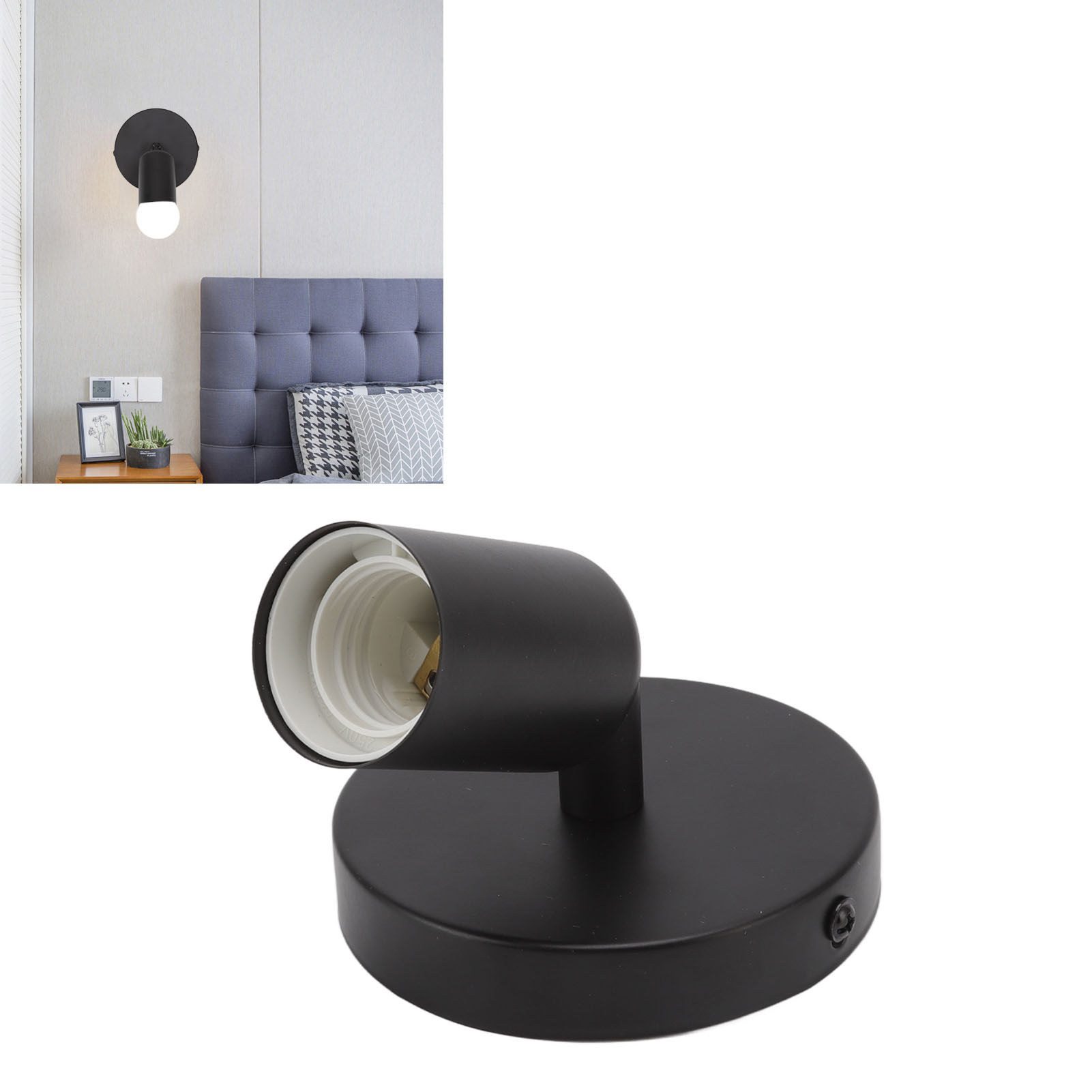 Led-wandlampenfassung, Nachttischleuchte, Schlafzimmerwandleuchte, Schminktischspiegelleuchte E27/e26, Moderne Und Minimalistische Wandleuchte, Schwarz.