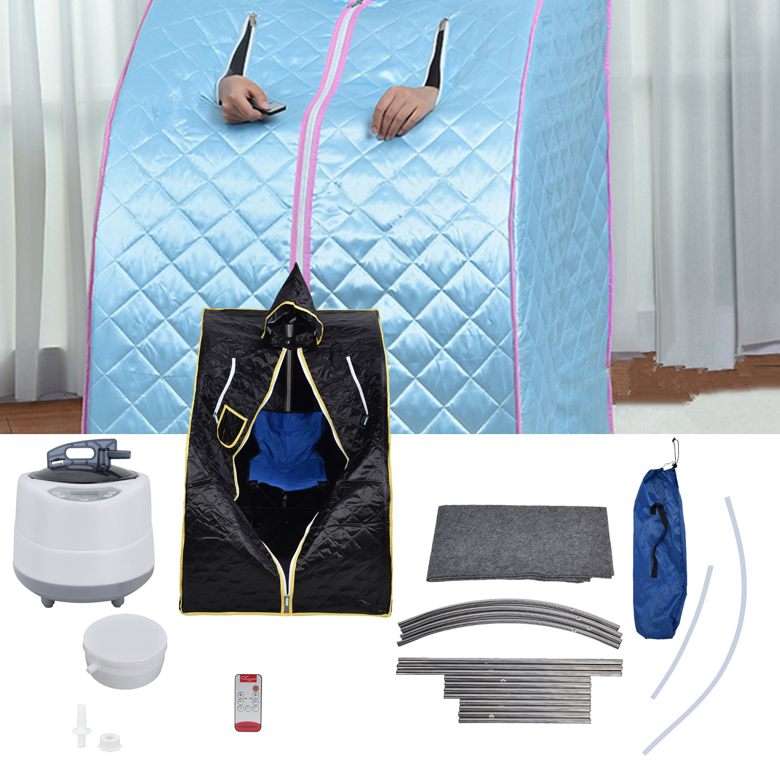 Tragbare Dampfsaunakabine Mit 1000 W Leistung Für Zuhause, Schwitzkabine Und Begasungsgerät Mit Englischer Fernbedienung (europäischer Standard Ac220-240v)