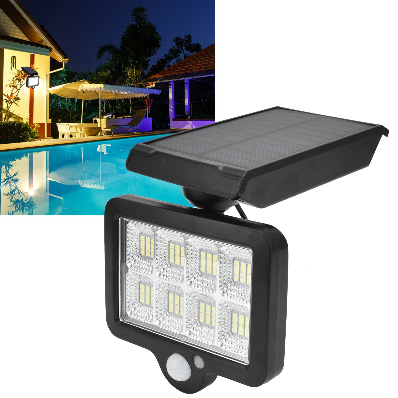 Solar-wandleuchte Mit Bewegungsmelder, 96 Leds, Fernbedienung, Ip65 Wasserdicht, Für Hof, Garten, Einfahrt, Straßenbeleuchtung.