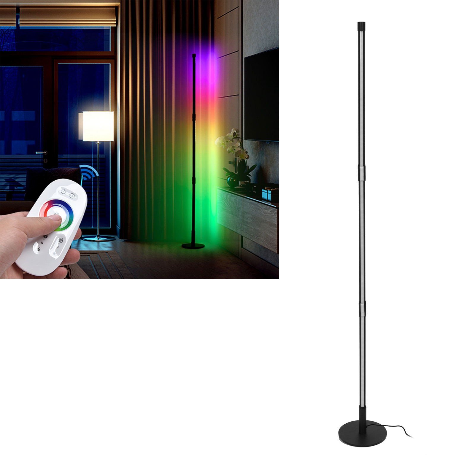 Led-stehleuchte, Rgb-eckleuchte, Dreiteilige, Farbige Ambientebeleuchtung Für Schlafzimmer/zimmer, Runder Sockel, Modell Mit Fernbedienung