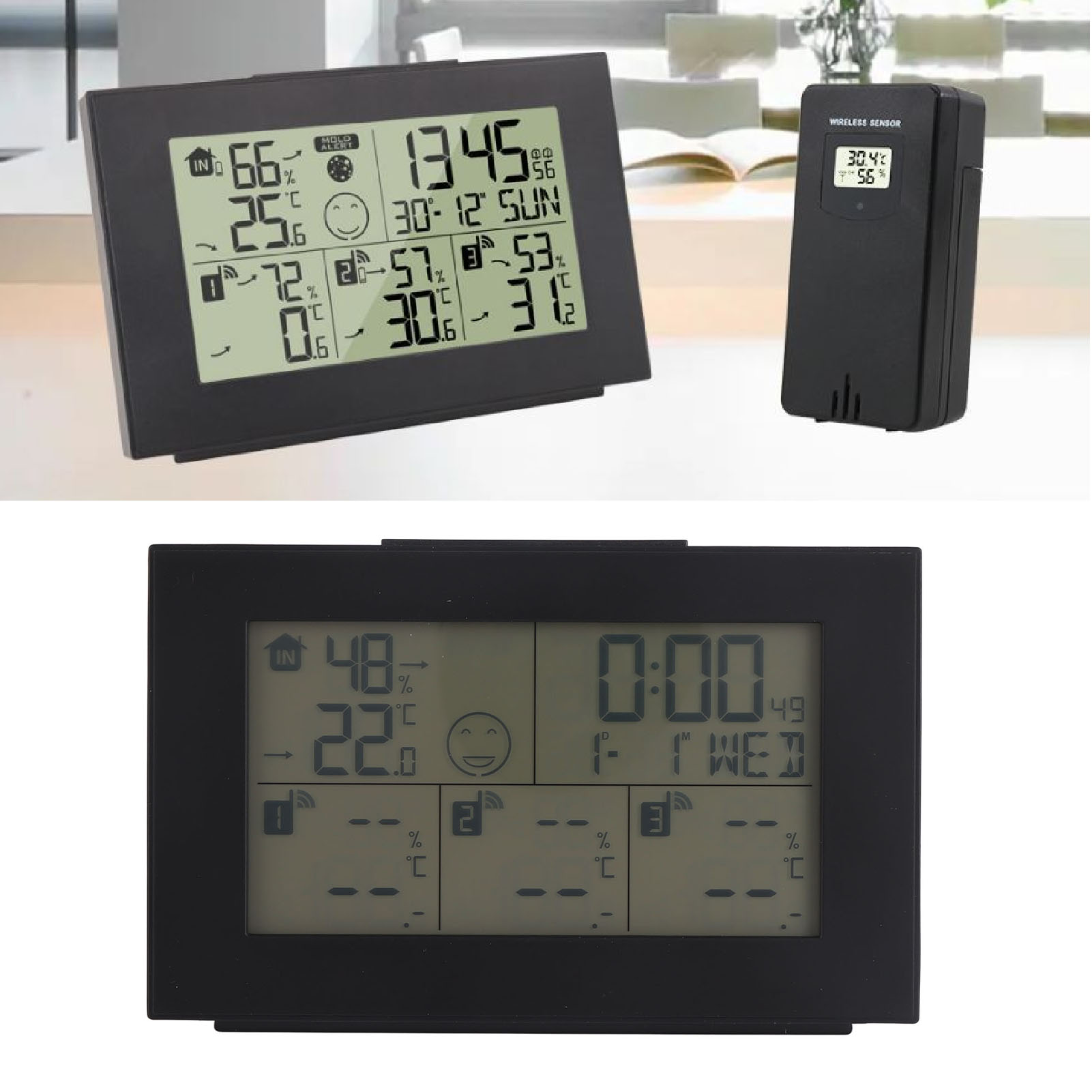 3551d Dreikanal-wetteruhr Mit Simultaner Anzeige, Drahtlosem Innen-/außenthermometer/hygrometer, Wettervorhersage Und Wecker.