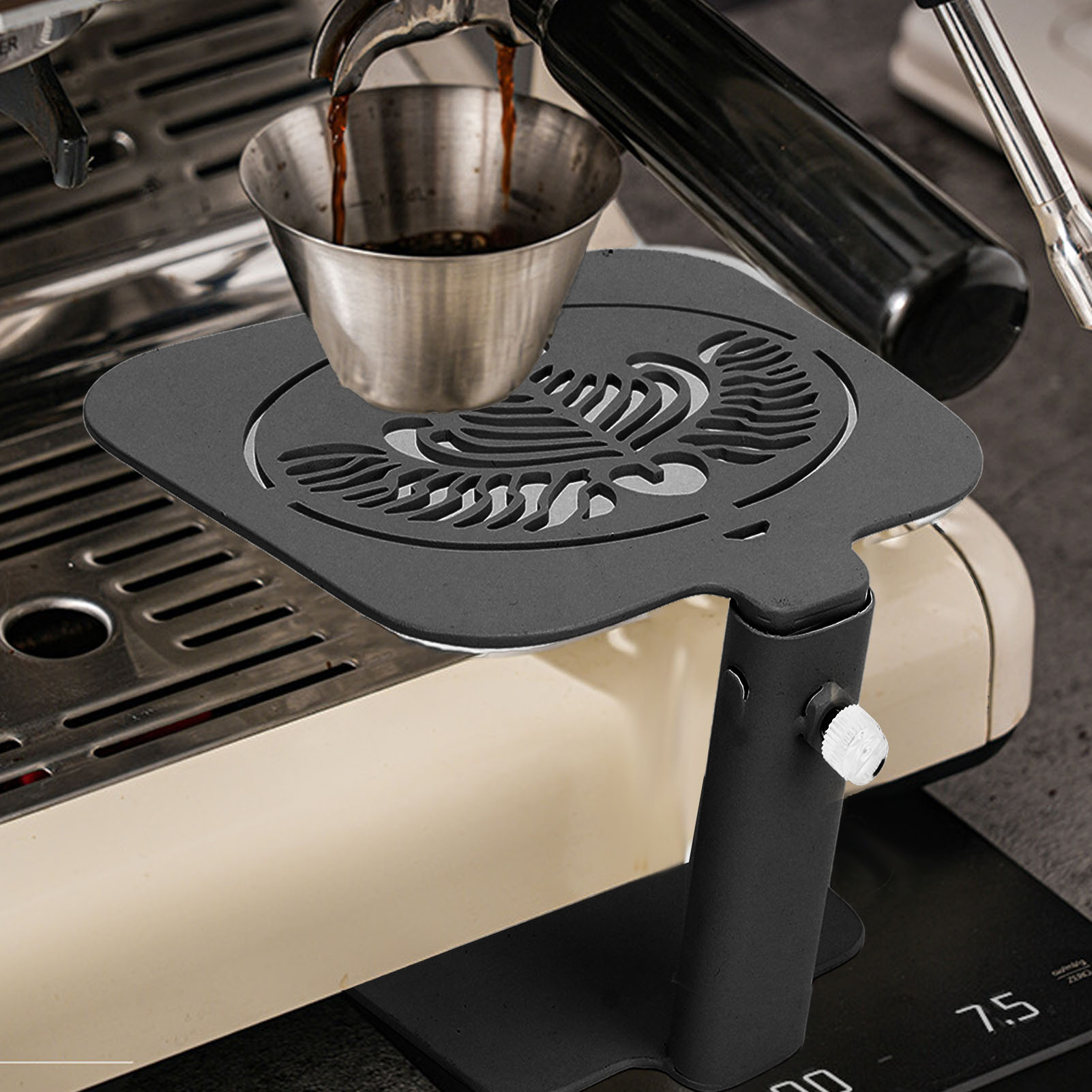 Höhenverstellbarer, Wasserdichter Ständer Für Waagen Elektronischer Kaffeemaschinen Höhenverstellbarer Ständer, Schwarz Mit Latte-art-muster