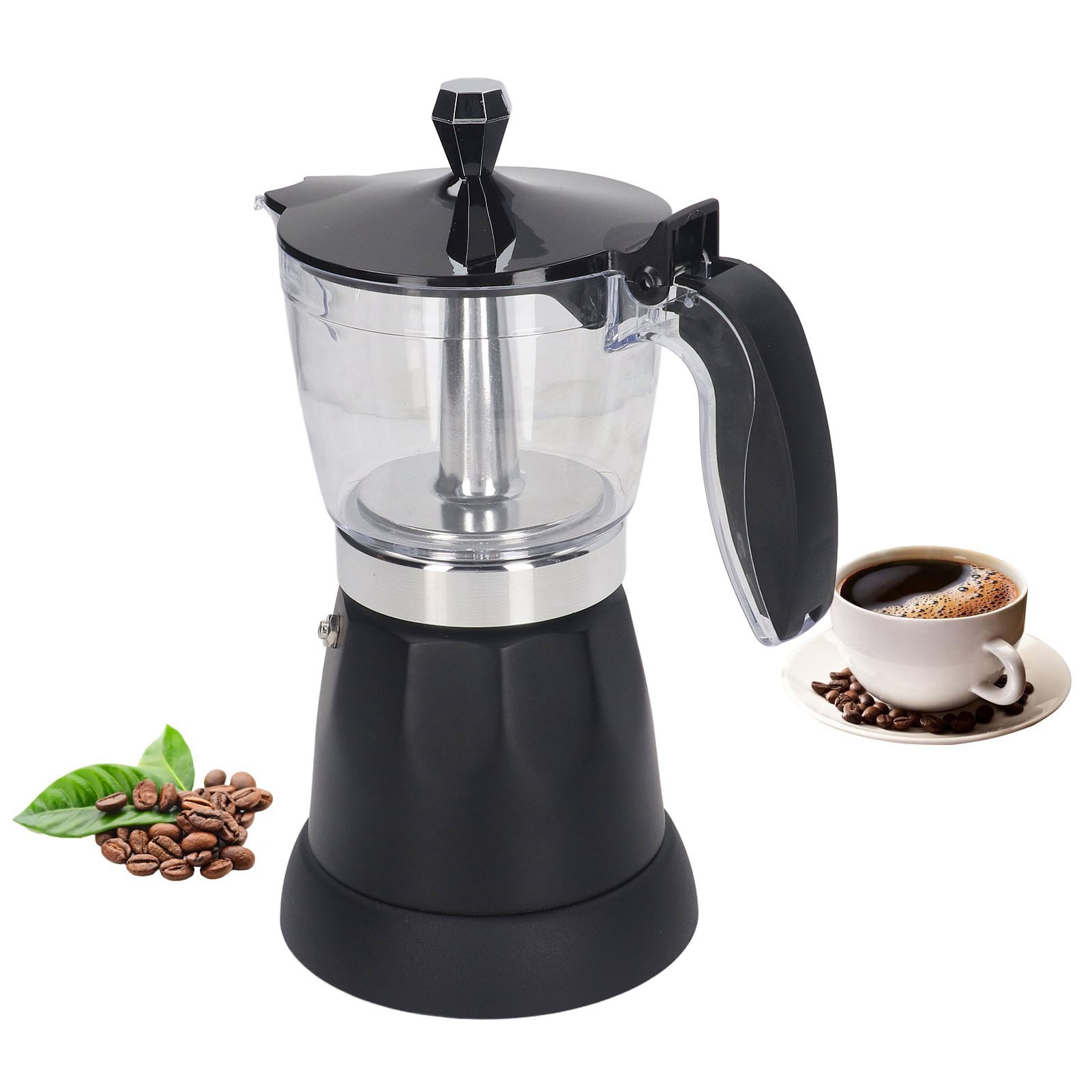 Tragbare Elektrische Moka-kaffeemaschine Aus Aluminium Mit Einem Fassungsvermögen Von 300 Ml Für 6 Personen, Mit Einem Standard-eurostecker Und Einer Spannung Von 220-240 V.