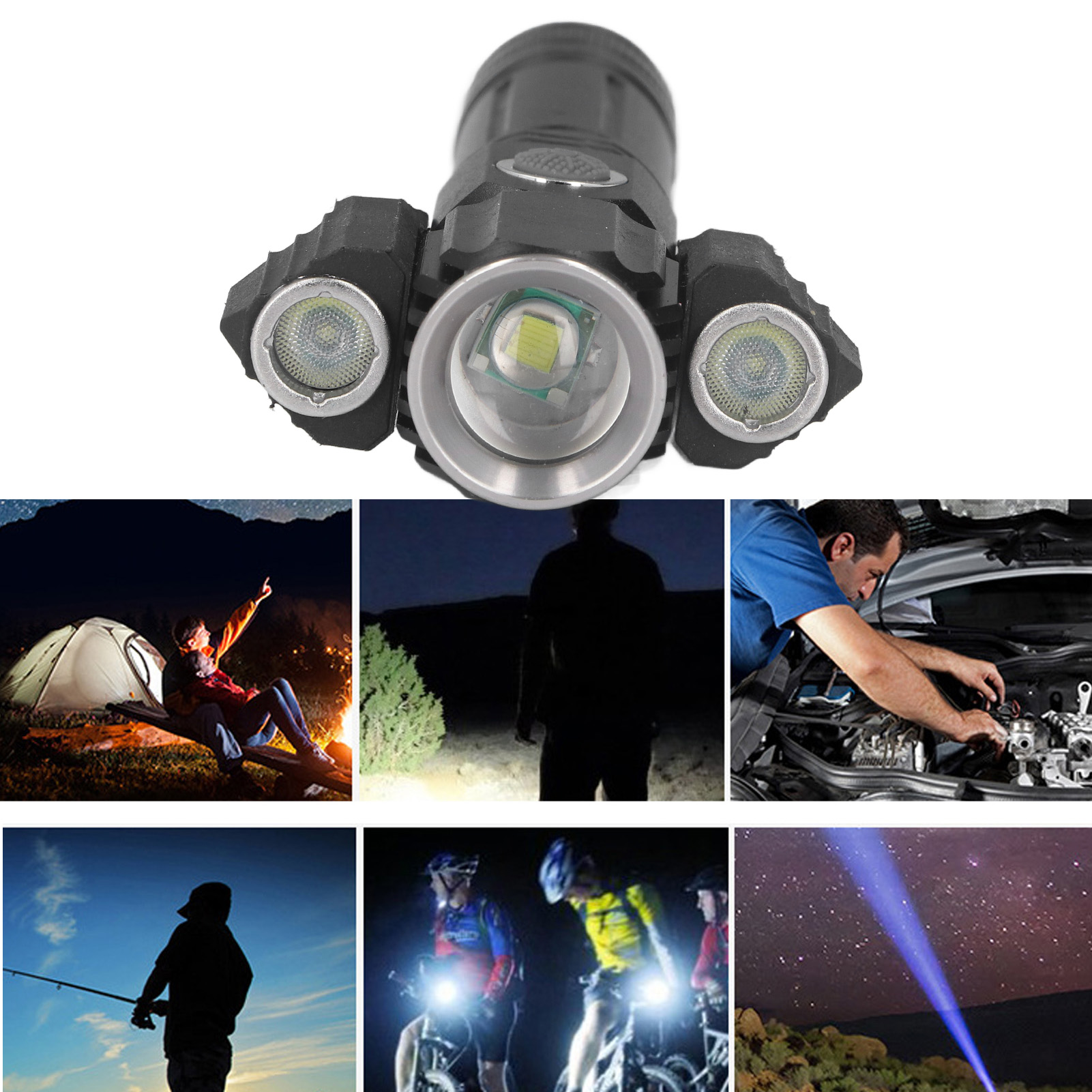 Leistungsstarke, Tragbare Und Wasserdichte Fahrradlampe Für Den Outdoor-einsatz Mit Drei Wiederaufladbaren Leds.