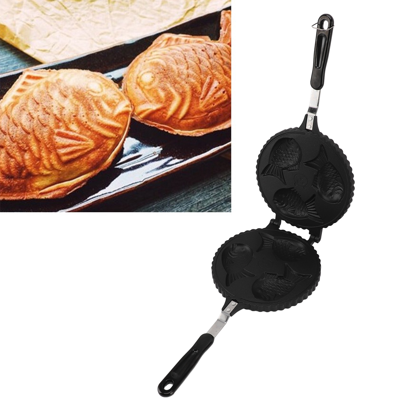 Taiyaki-pfanne (bratpfanne Im Cartoon-stil, Doppelseitige Grillpfanne Für 3 Fische)