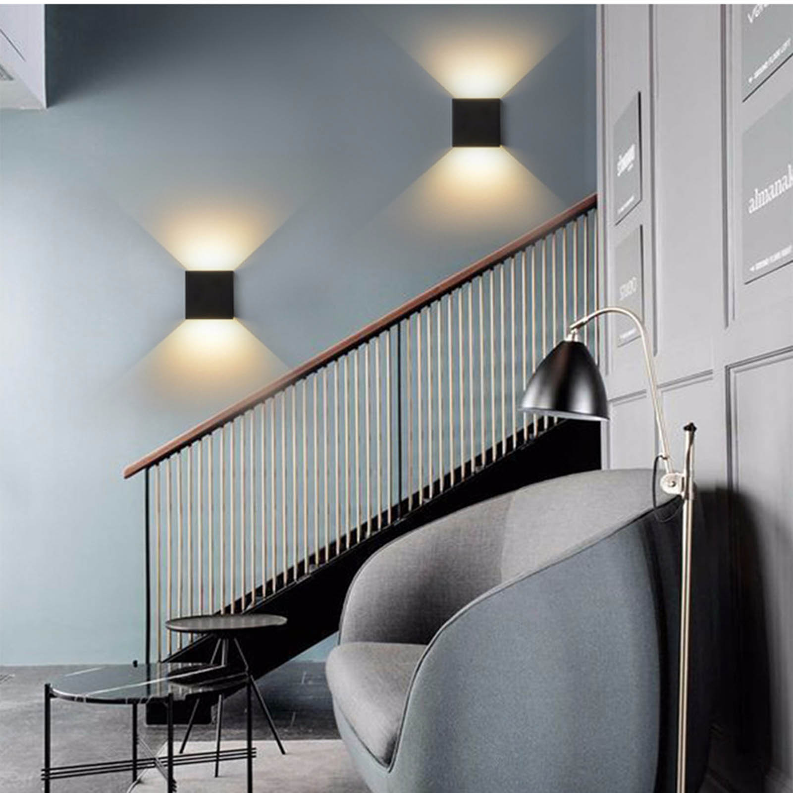 Schwarze, Quadratische Wandleuchte, 12 W, Warmweißes Licht (3000 K)