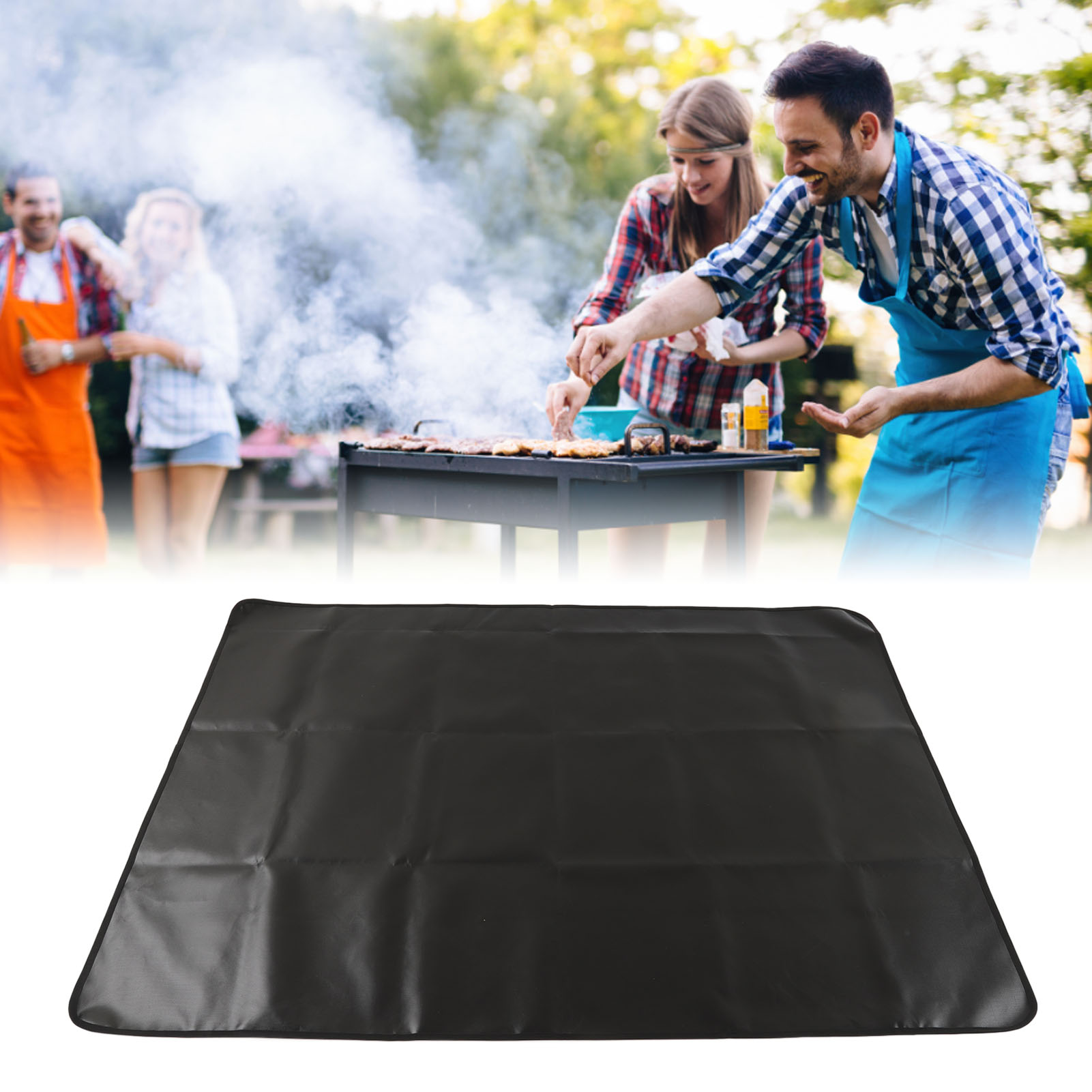 Grillmatte Für Den Außenbereich: Doppelseitige, Feuerhemmende Silikon- Und Fiberglasmatte, Rechteckige Feuerstellenmatte Für Grills Im Freien, 152 X 122 Cm