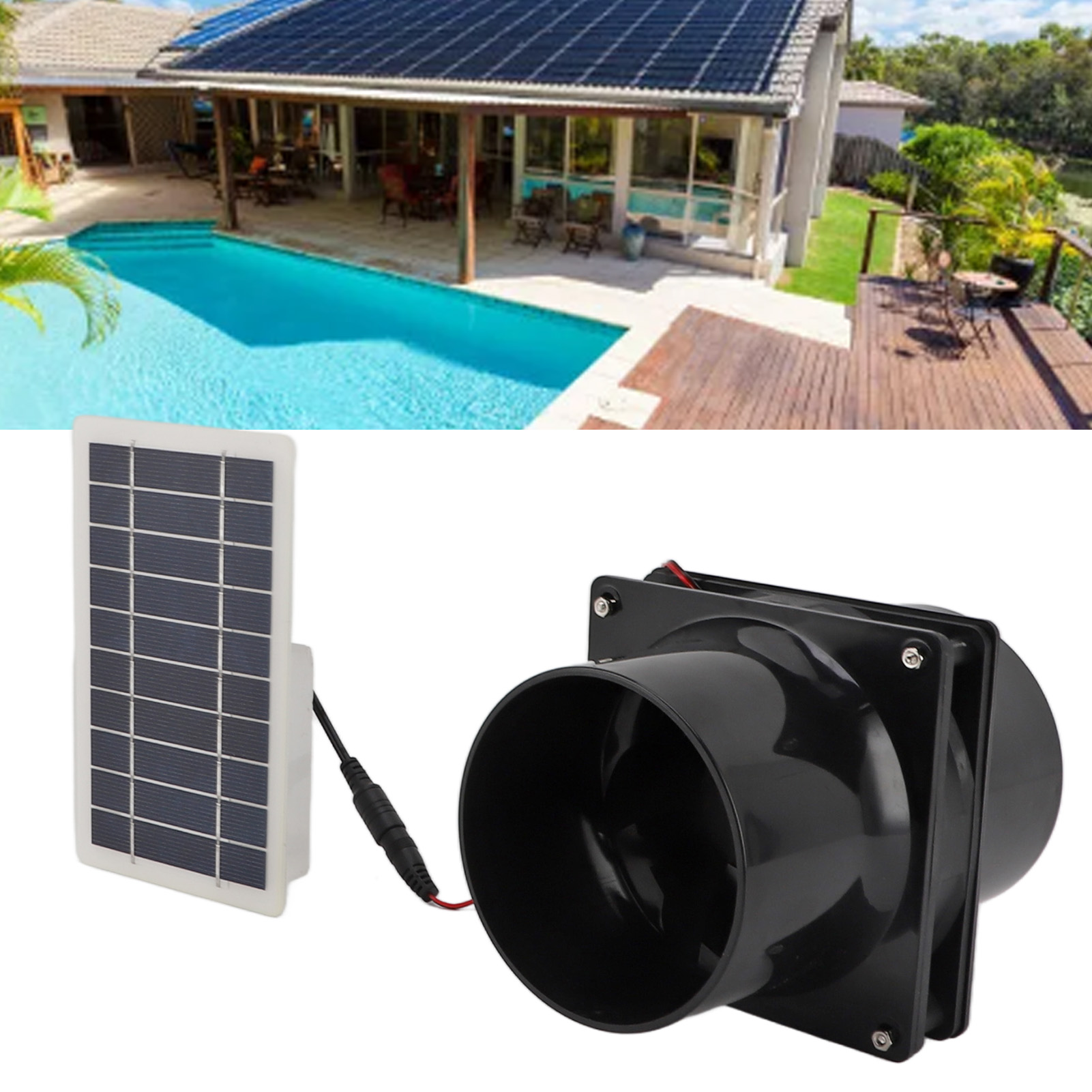 12-v-abluftventilator (15 Cm), Runder Kanalventilator, 10-w-solarpanel