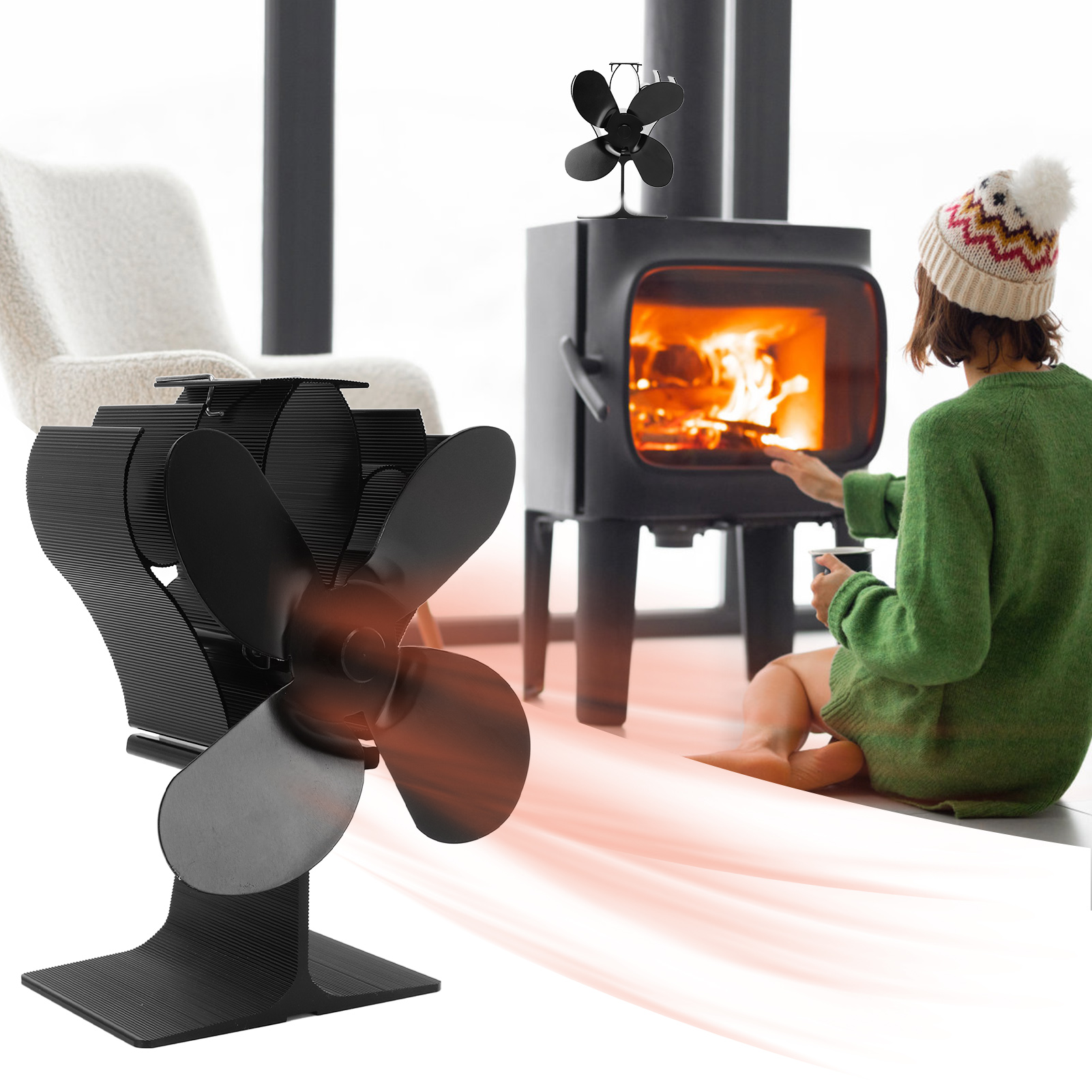Der Stove Fan, Ein Vierflügeliger, Hochtemperaturbeständiger, Selbstzündender Kaminventilator, Benötigt Keine Elektrische Stromversorgung.