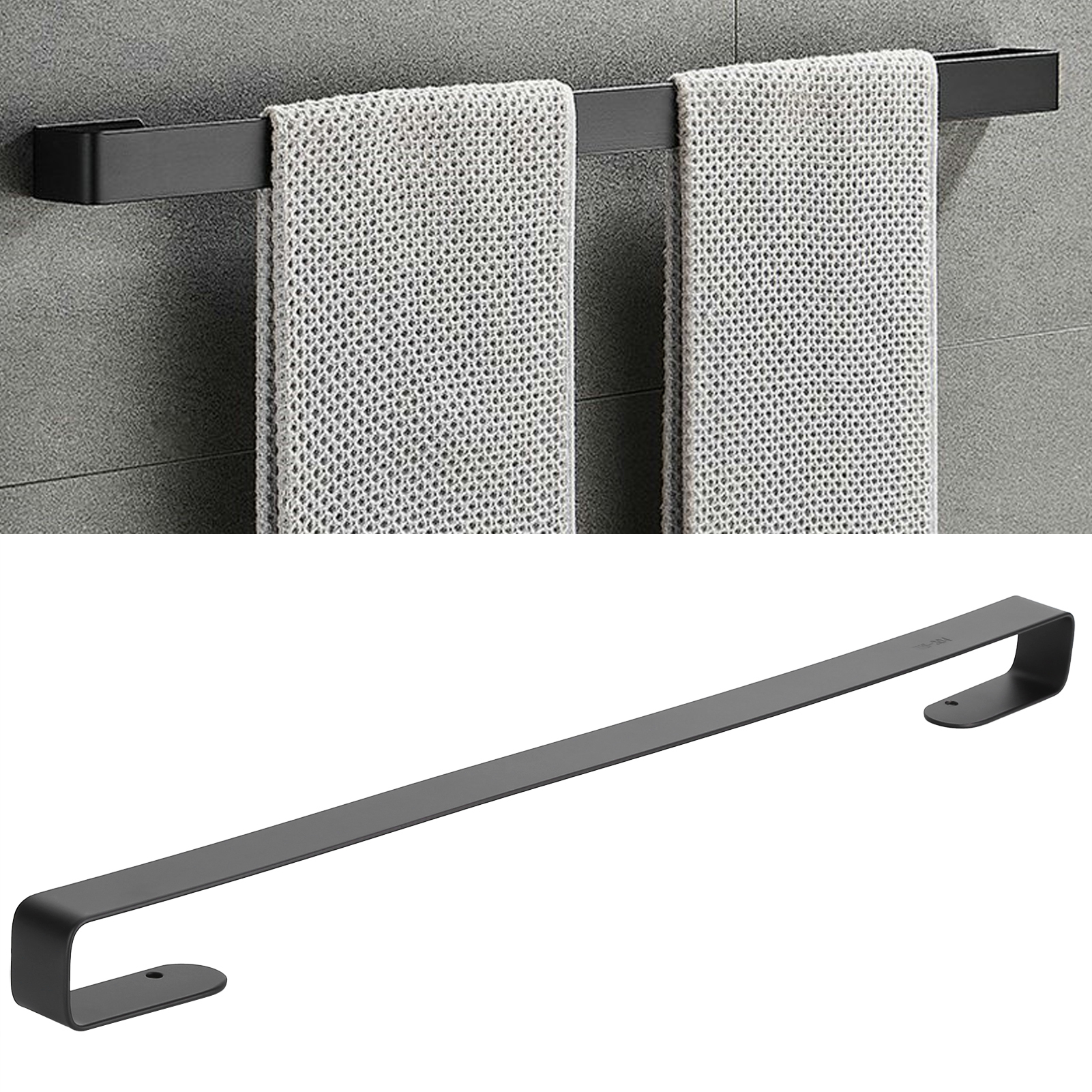 50 Cm Lange Handtuchstange Aus Edelstahl, Einzelne Schwarze Stange, Handtuchhalter Fürs Badezimmer, Pantoffelhalter, Bohrfreie Montage, Bietet Platz Für Zwei Paar Pantoffeln.