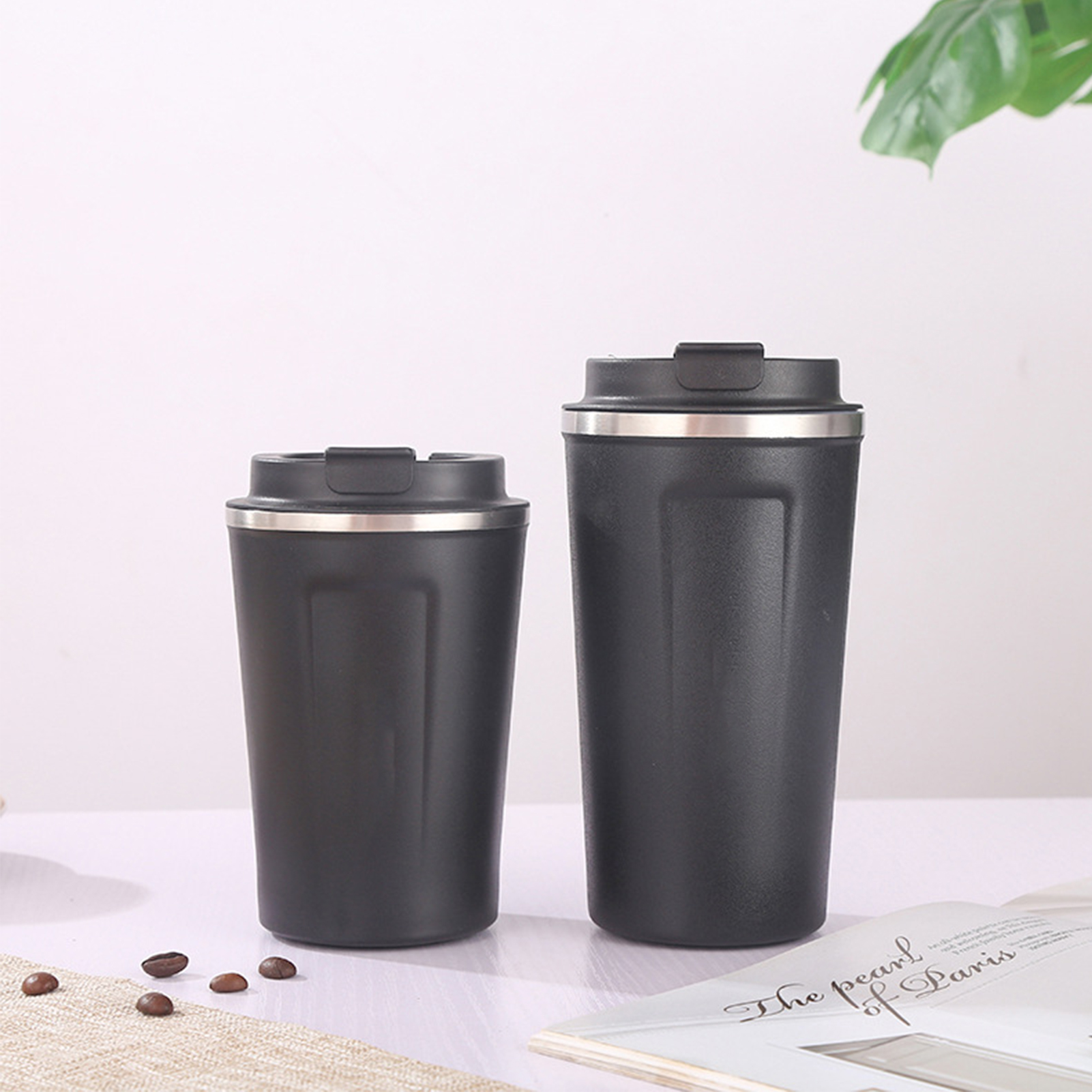 Stilvoller Und Tragbarer Becher Aus Edelstahl 304, Isoliert Für Heiße Und Kalte Getränke, Geprägtes Design, Schwarz, 380 Ml