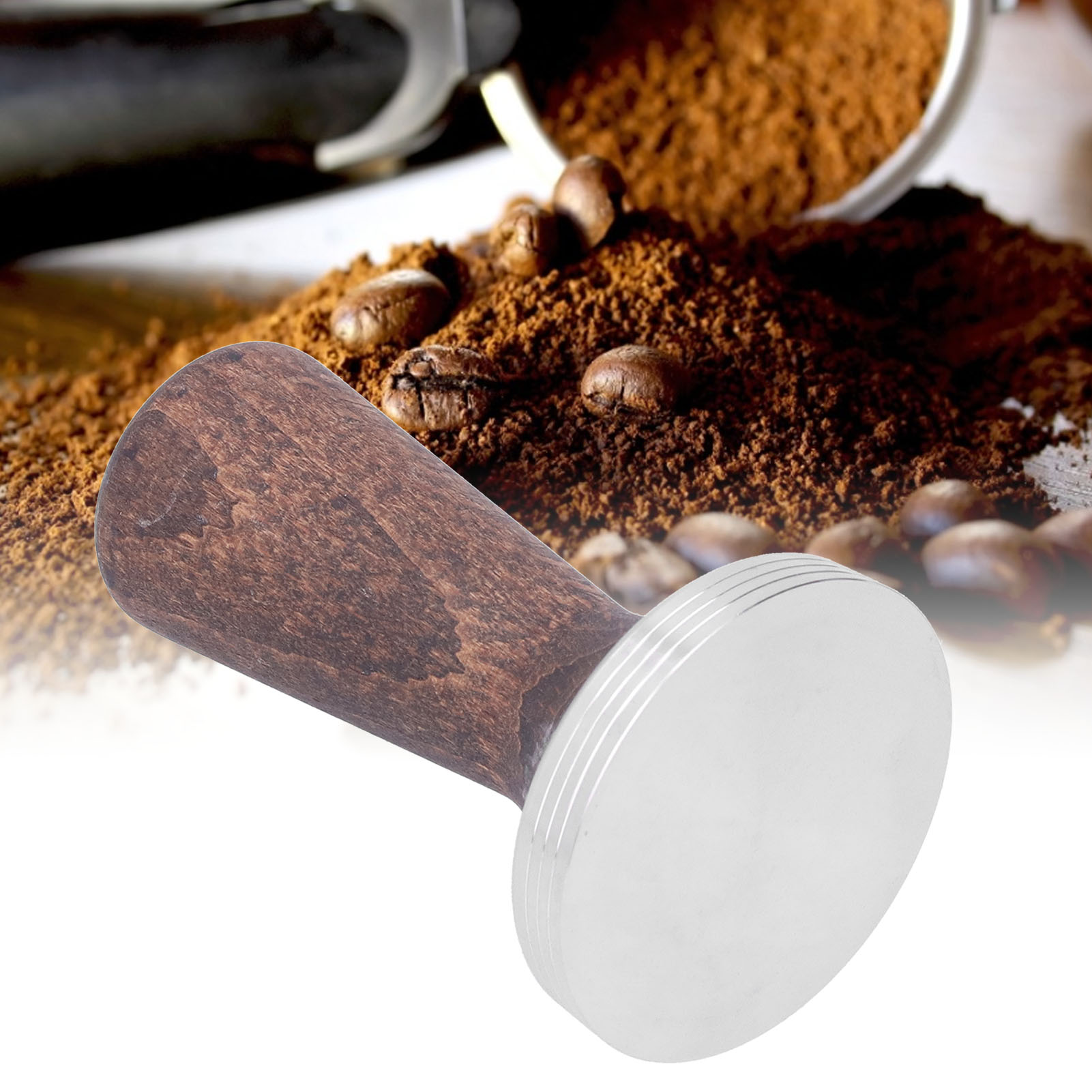 58 Mm Tamper Aus Schwarzem Walnussholz, Tampergriff Aus Edelstahl 304, Tamper Für Espressomaschinen.