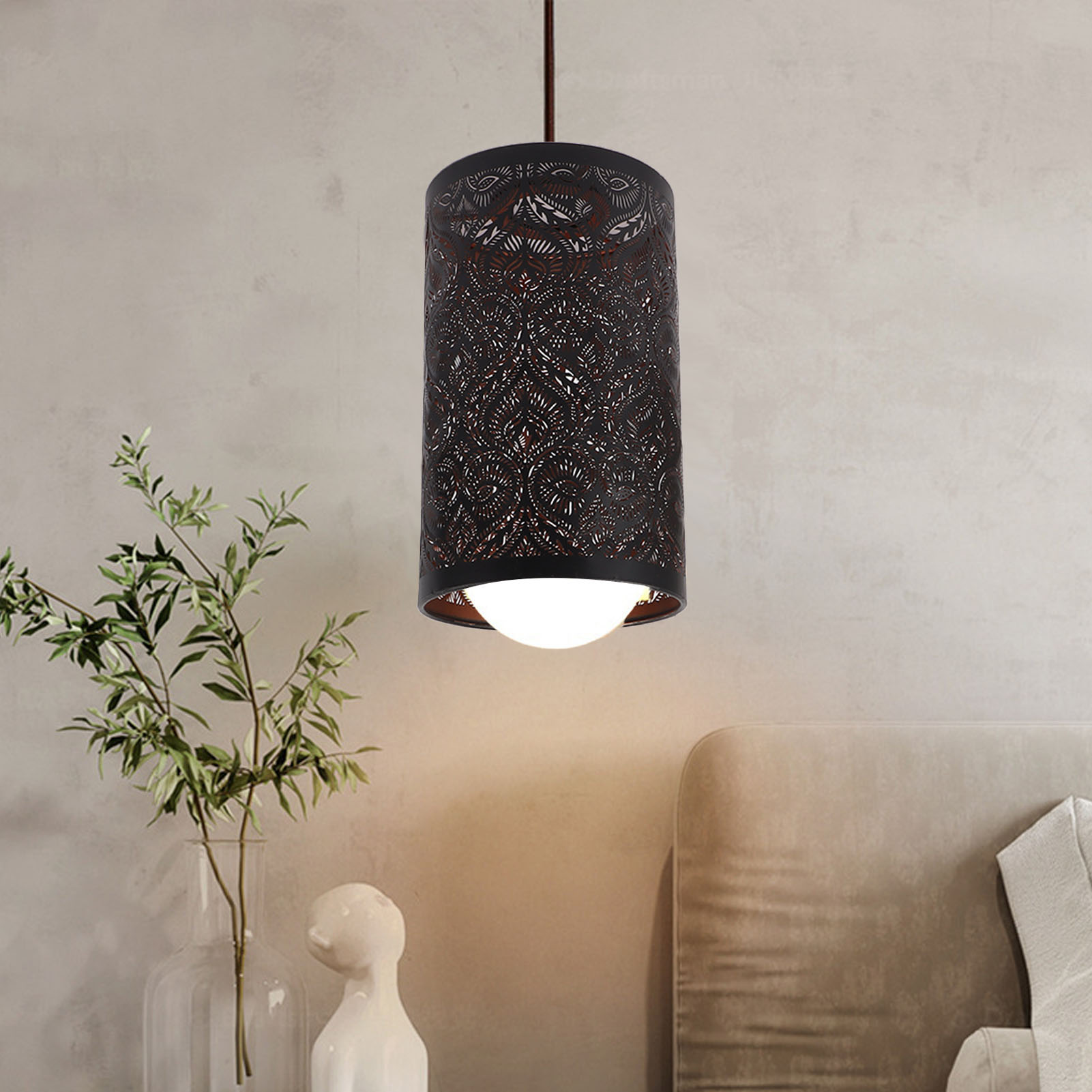 Moderner, Geradliniger, Zylindrischer Lampenschirm Aus Geschnitztem Schmiedeeisen Mit Metallischen Mustern Für Tischlampen Mit E27/e26-fassung.