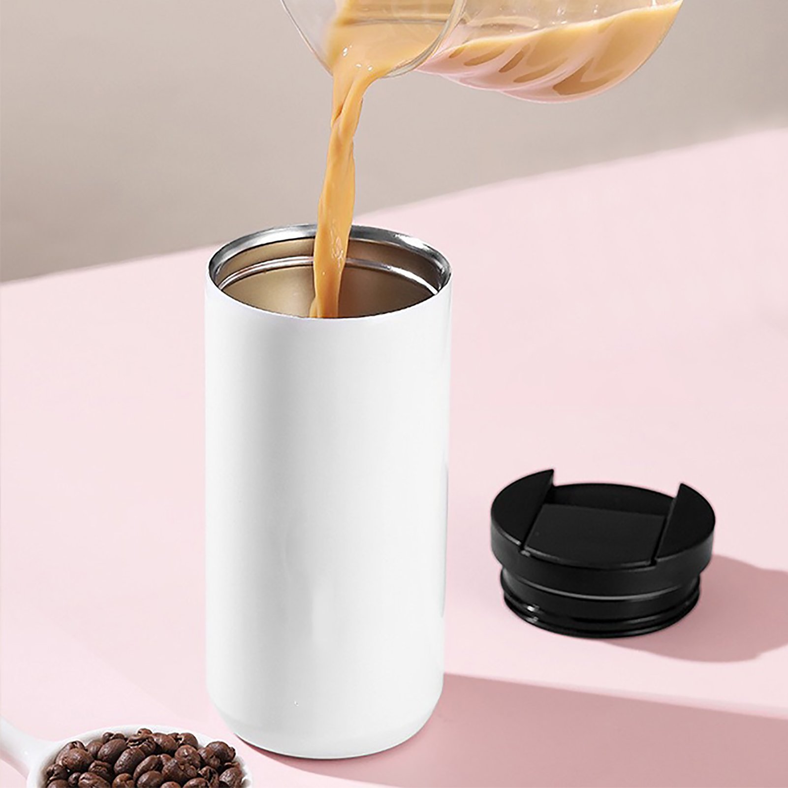 Neuer Kaffeebecher Aus Edelstahl 304, Reisebecher, Thermoskanne Für Damen, Hochwertiger Strohhalm, Thermoskanne Für Studenten, Weiß.
