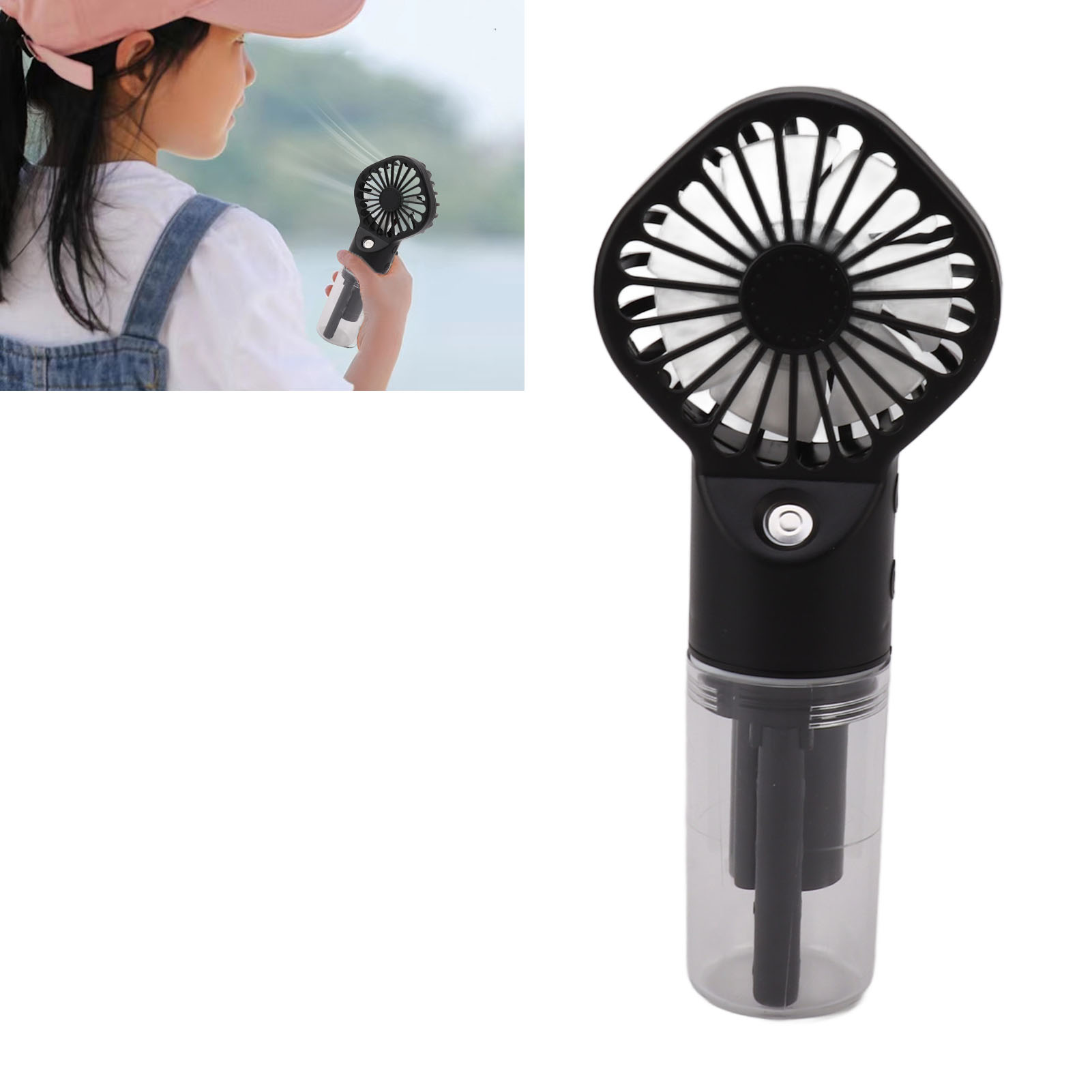 Neuer Tragbarer Sprühventilator, Mini-luftbefeuchter, Kleiner Tragbarer Ventilator, Schwarz.